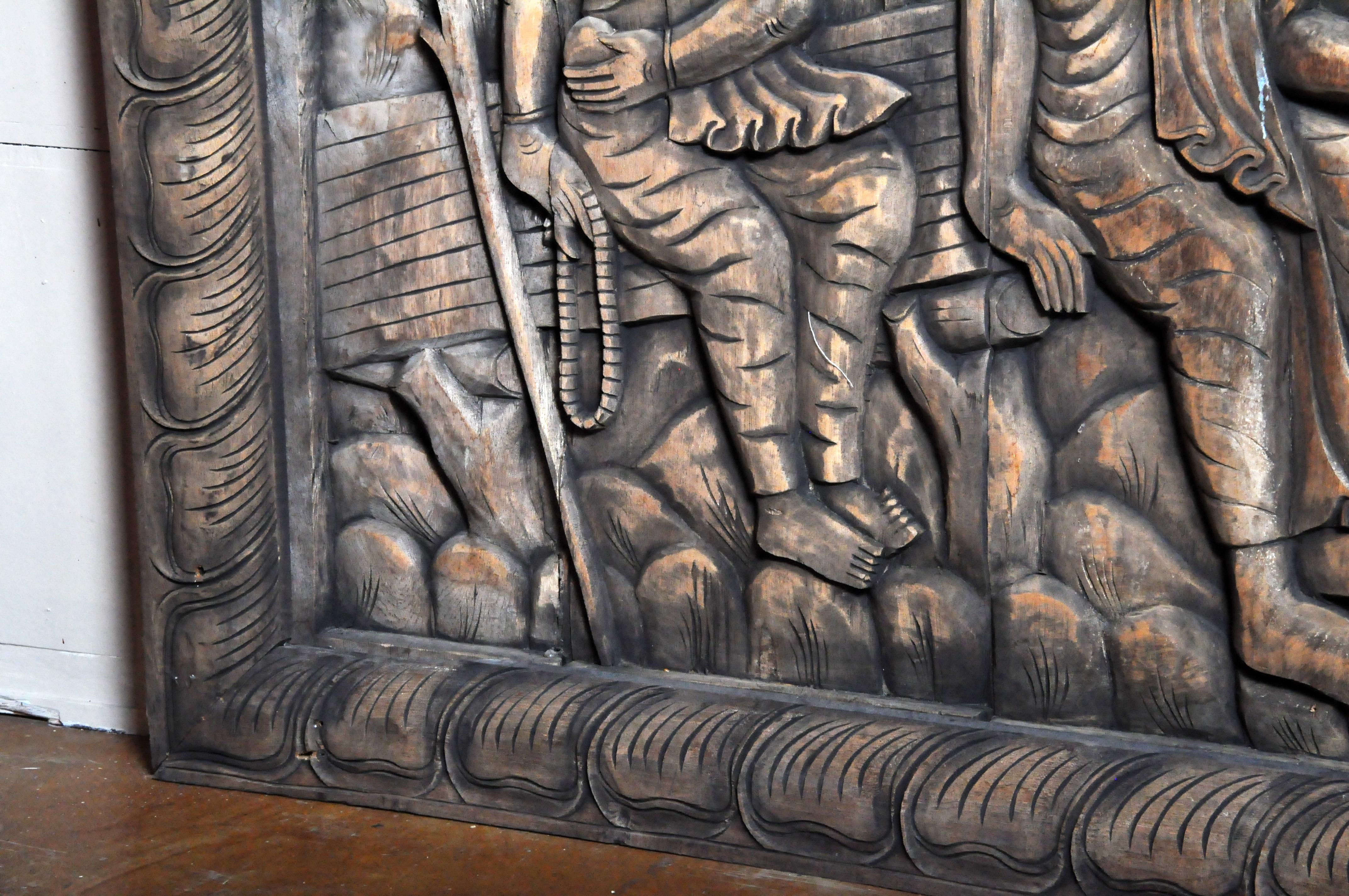 Monumental Southeast Asian Teakwood Carved Panel of Buddha 5