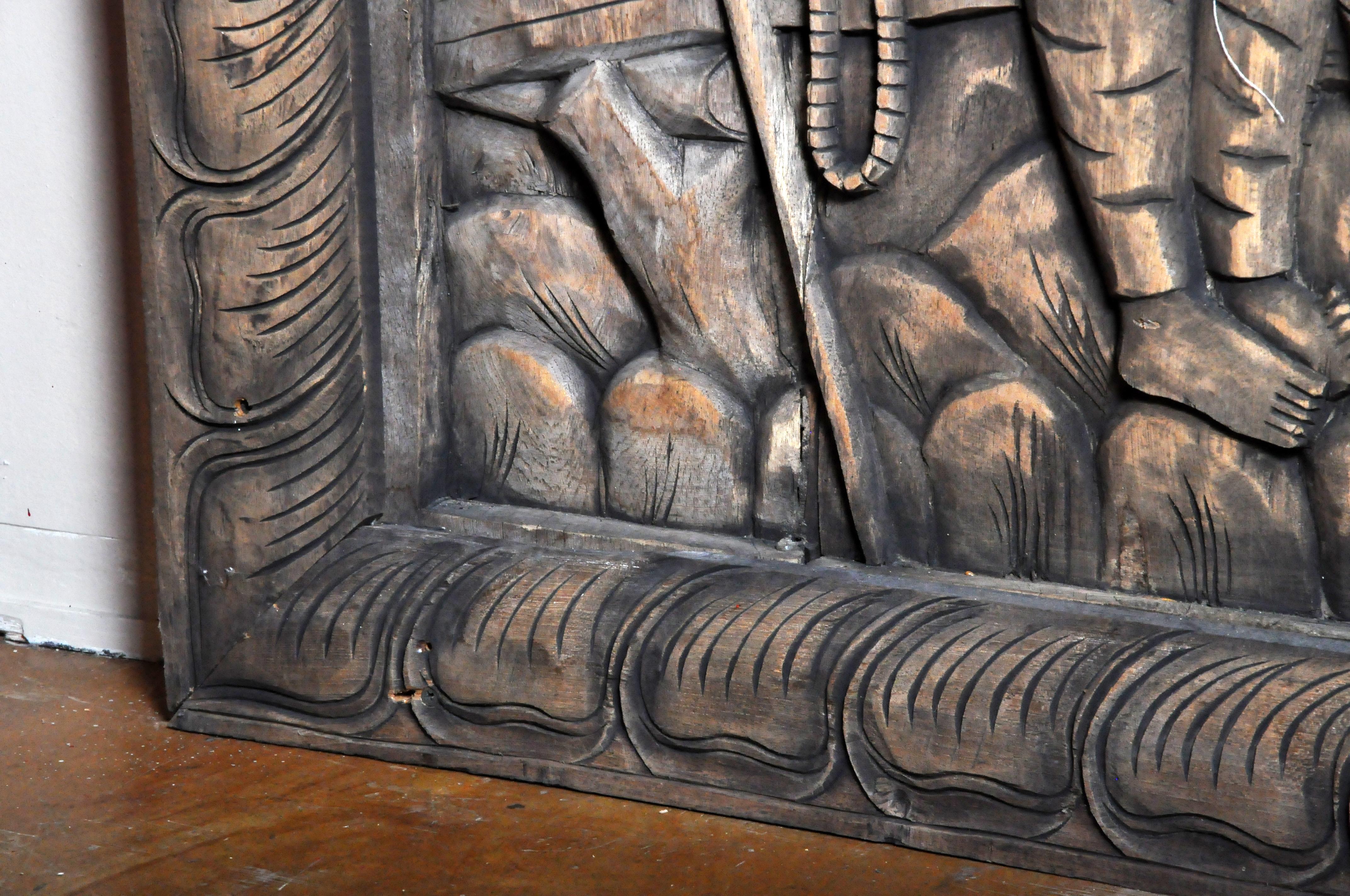 Monumental Southeast Asian Teakwood Carved Panel of Buddha 6