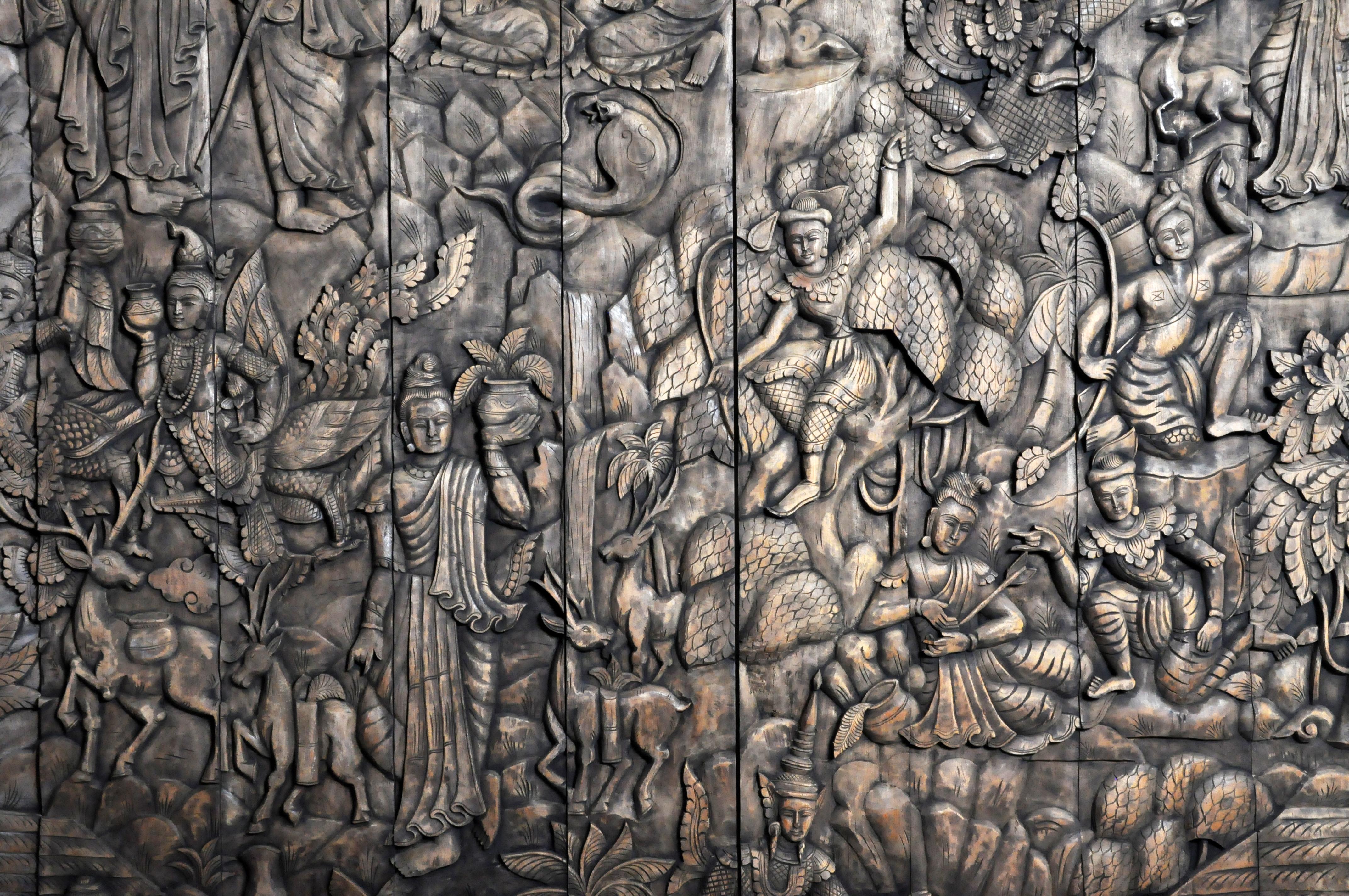 Monumental Southeast Asian Teakwood Carved Panel of Buddha 7