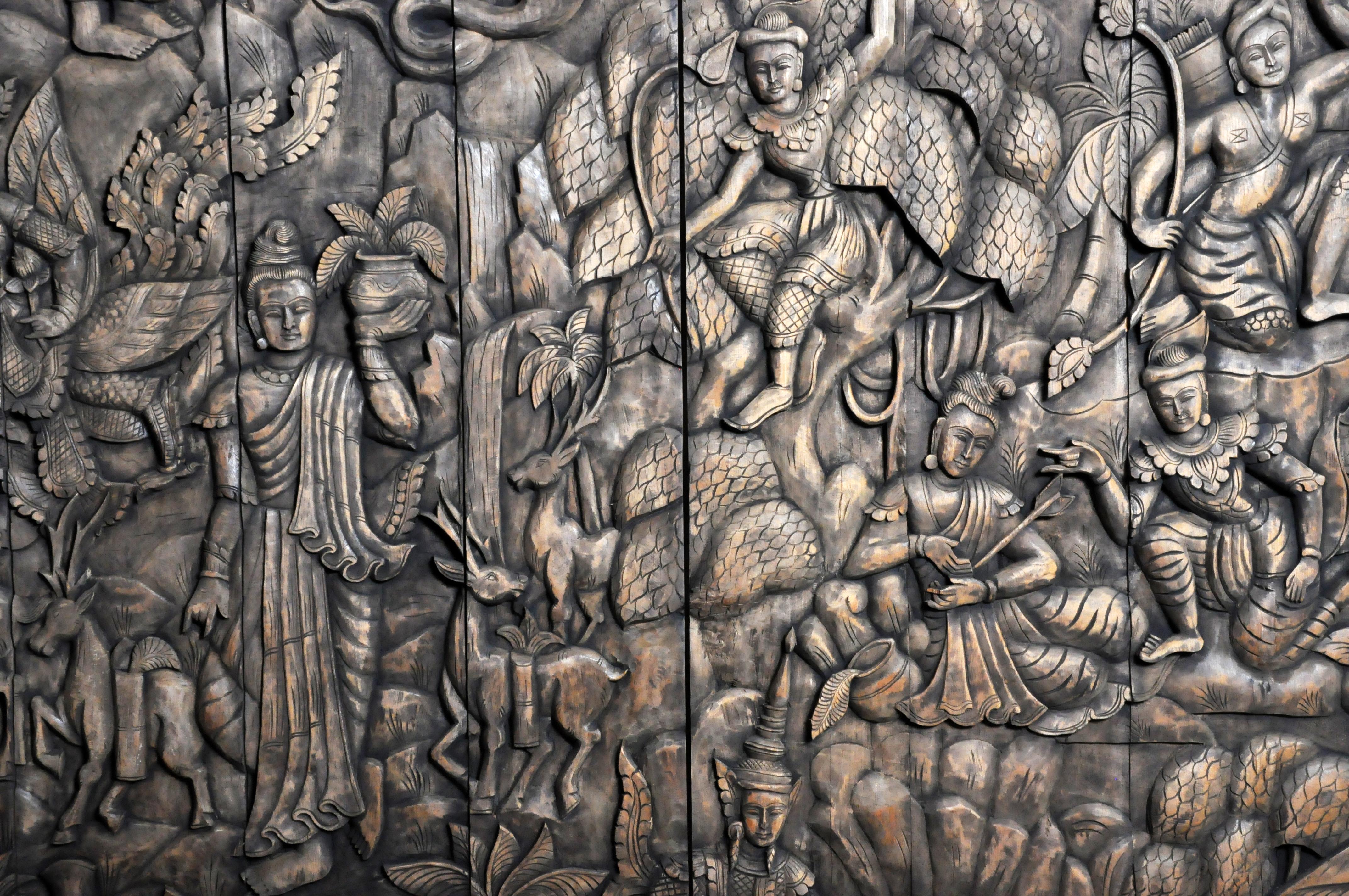 Monumental Southeast Asian Teakwood Carved Panel of Buddha 8