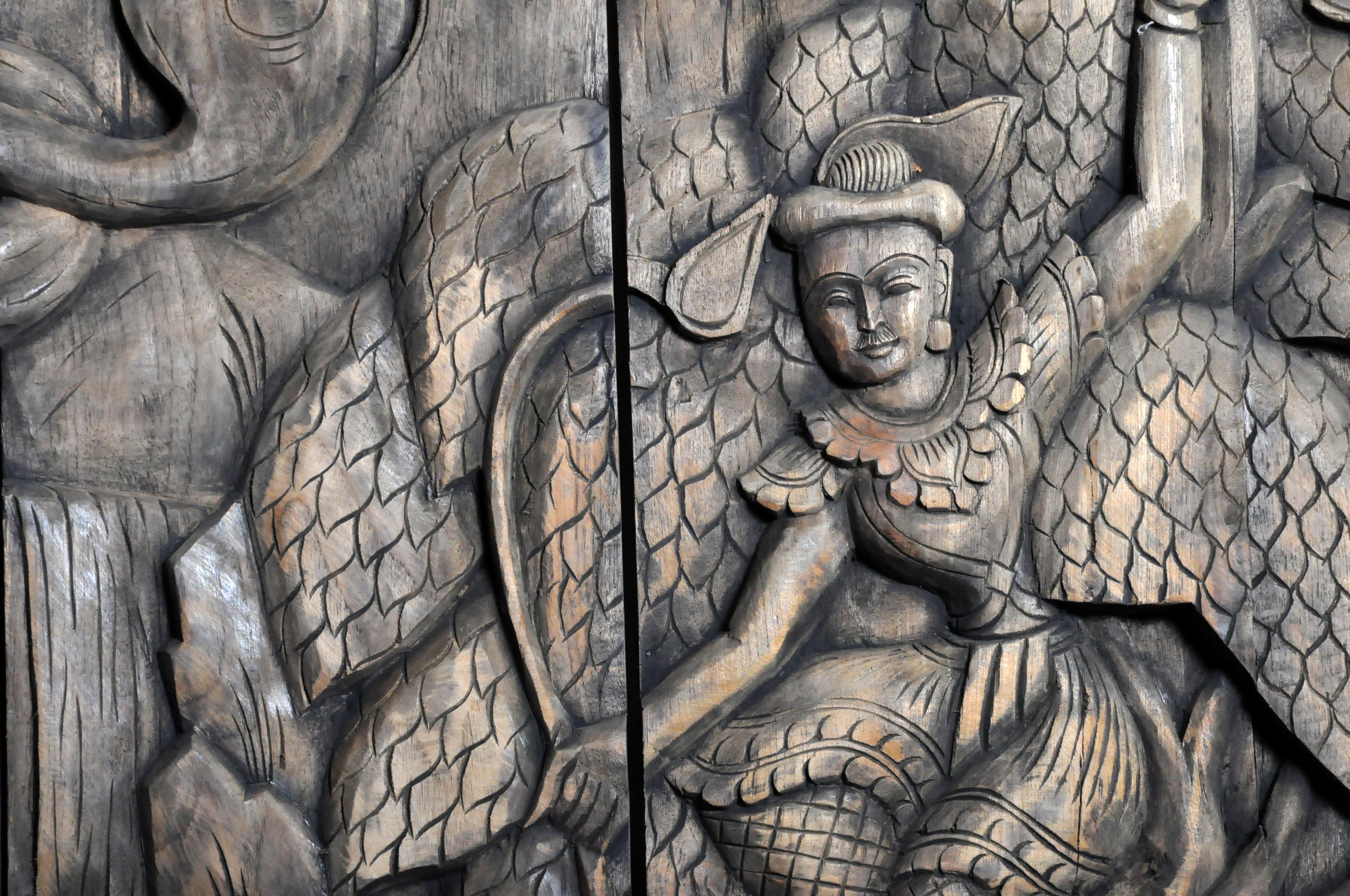 Monumental Southeast Asian Teakwood Carved Panel of Buddha 10