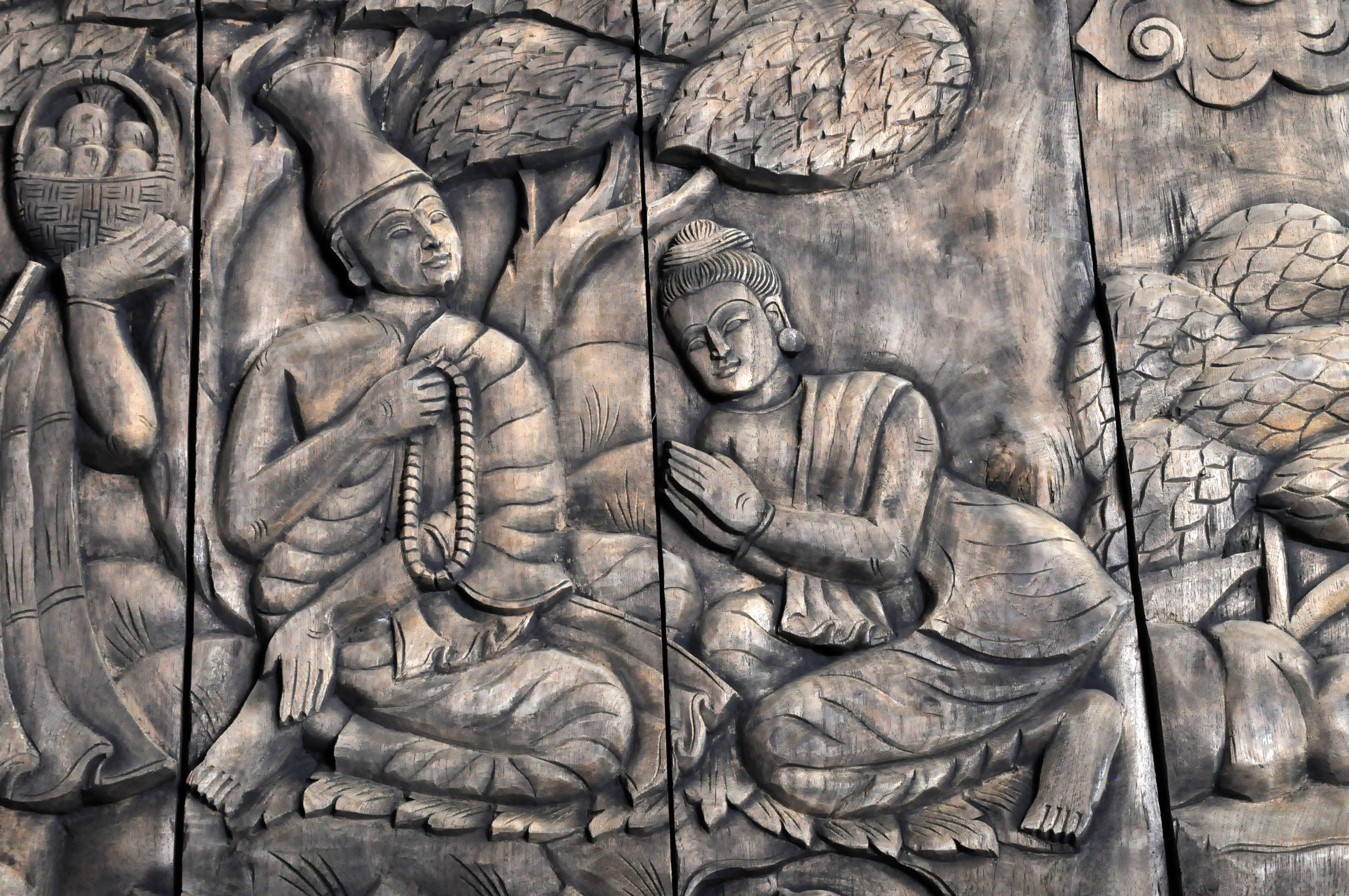 Monumental Southeast Asian Teakwood Carved Panel of Buddha 13