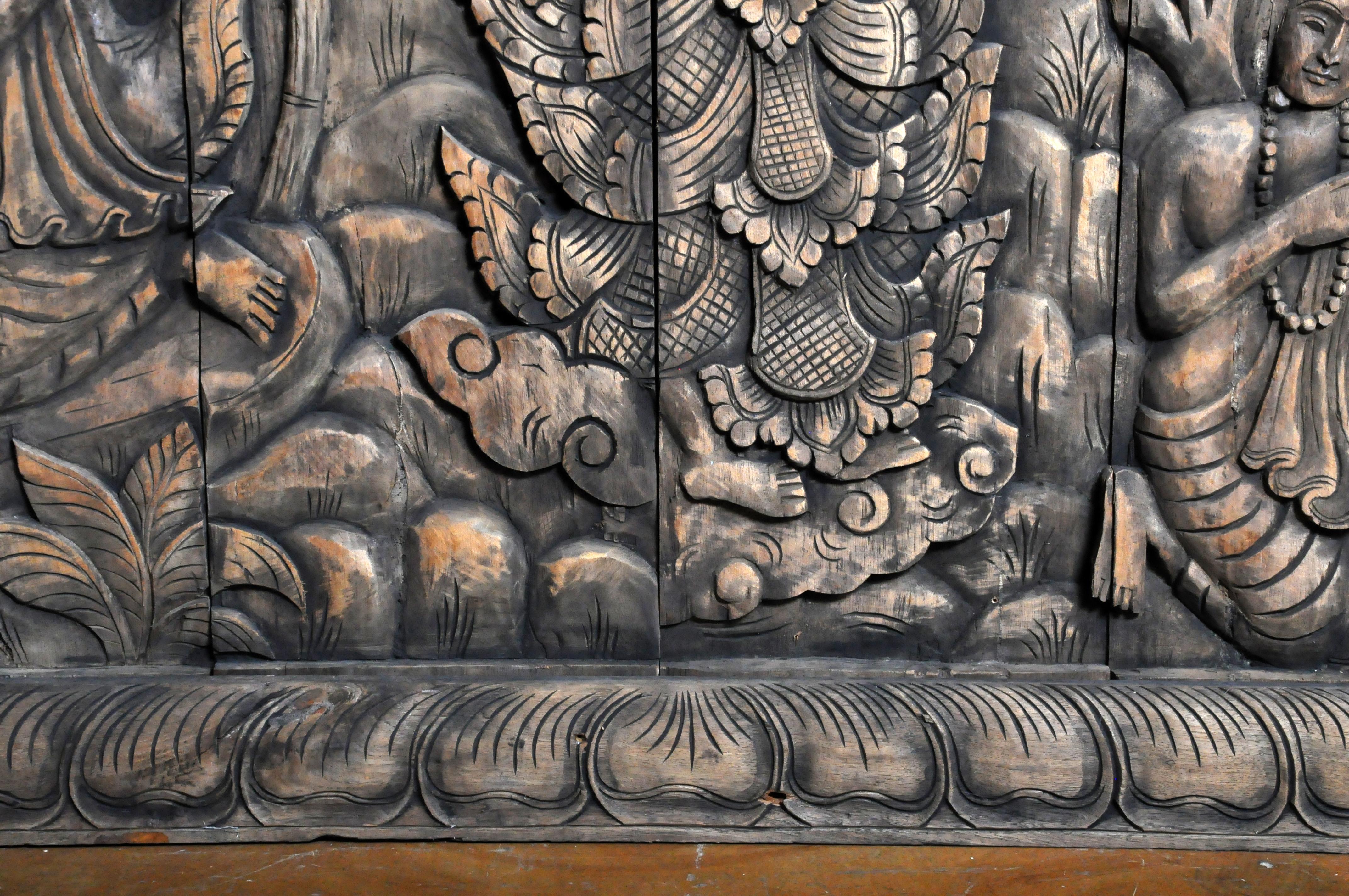 Monumental Southeast Asian Teakwood Carved Panel of Buddha 2