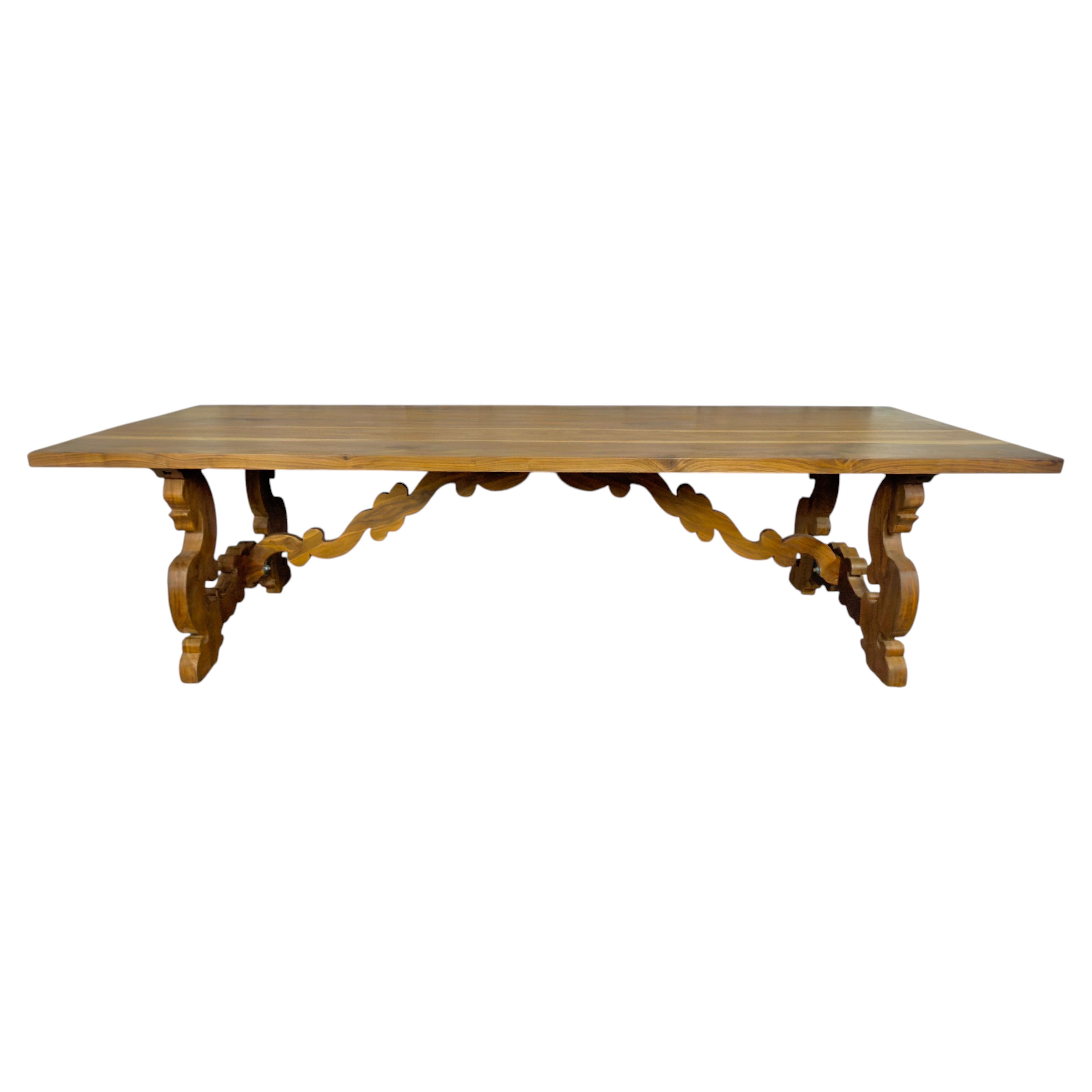 Monumental Spanish Baroque Walnut Trestle Dining Table by Miamar Home For Sale