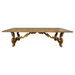 Monumental Spanish Baroque Walnut Trestle Dining Table by Miamar Home