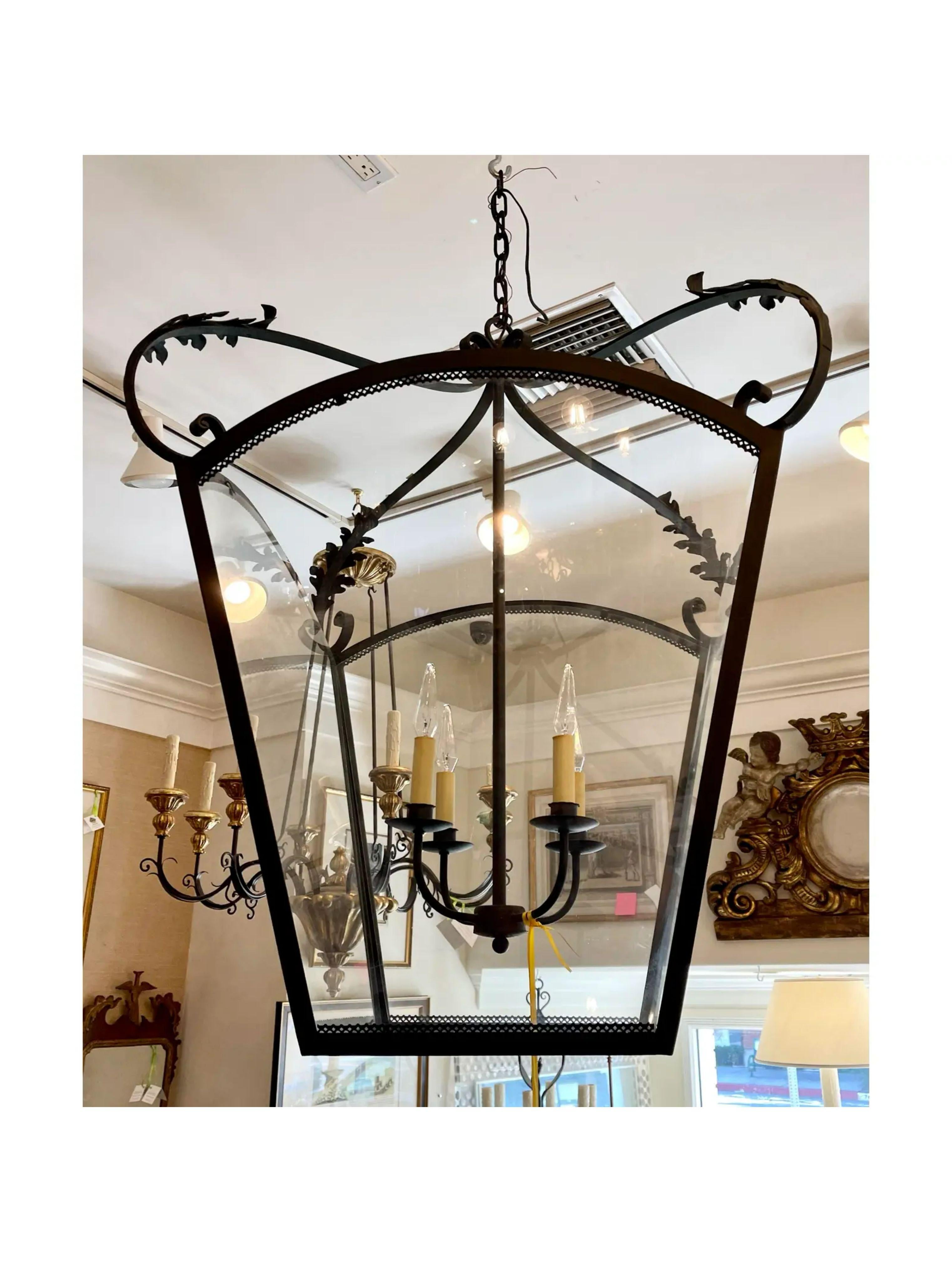 Monumental Spanish Colonial Wrought Iron Lantern Chandelier, 1990s In Good Condition In LOS ANGELES, CA