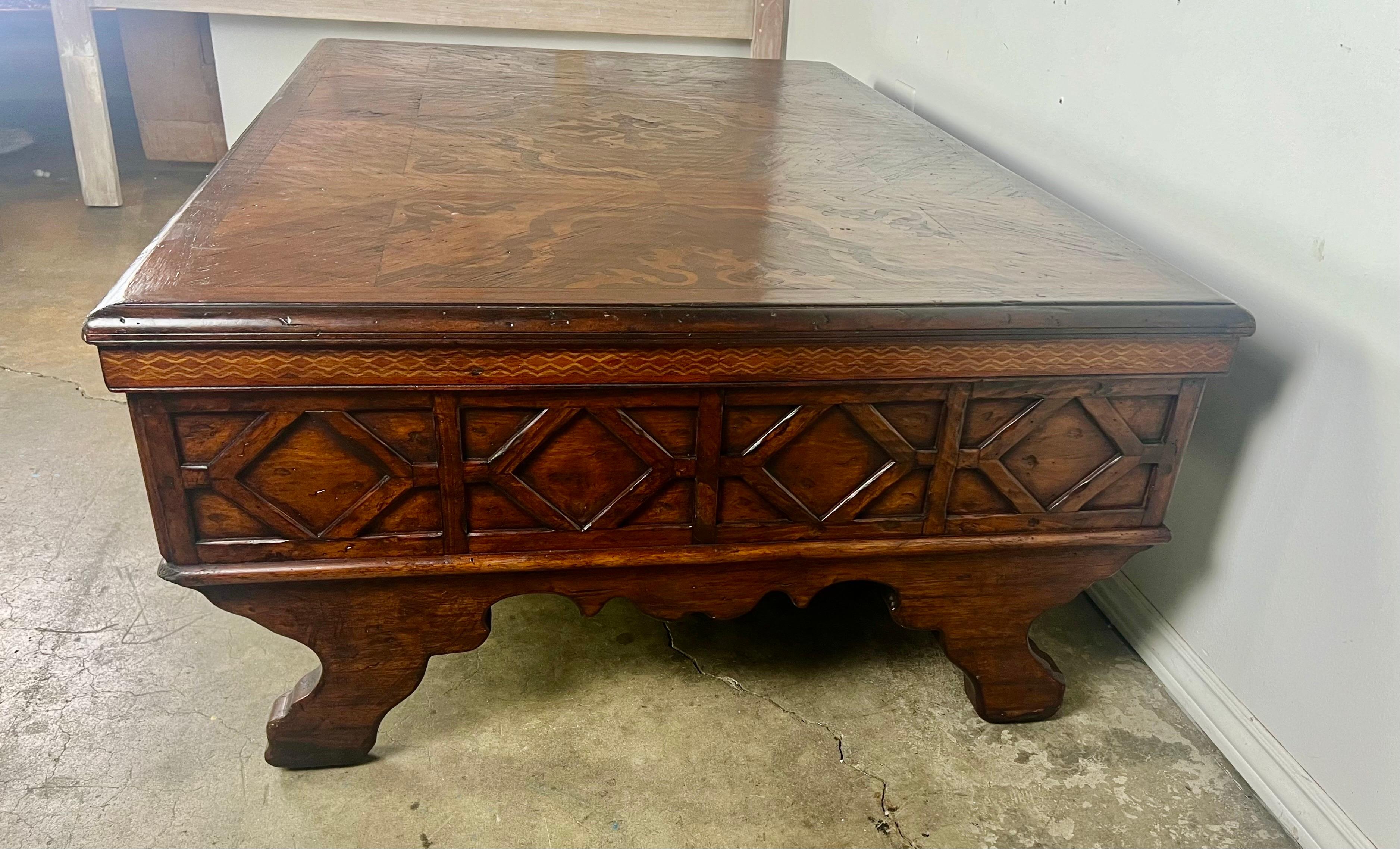 Monumental Spanish Inlaid Coffee Table w/ Drawers For Sale 6