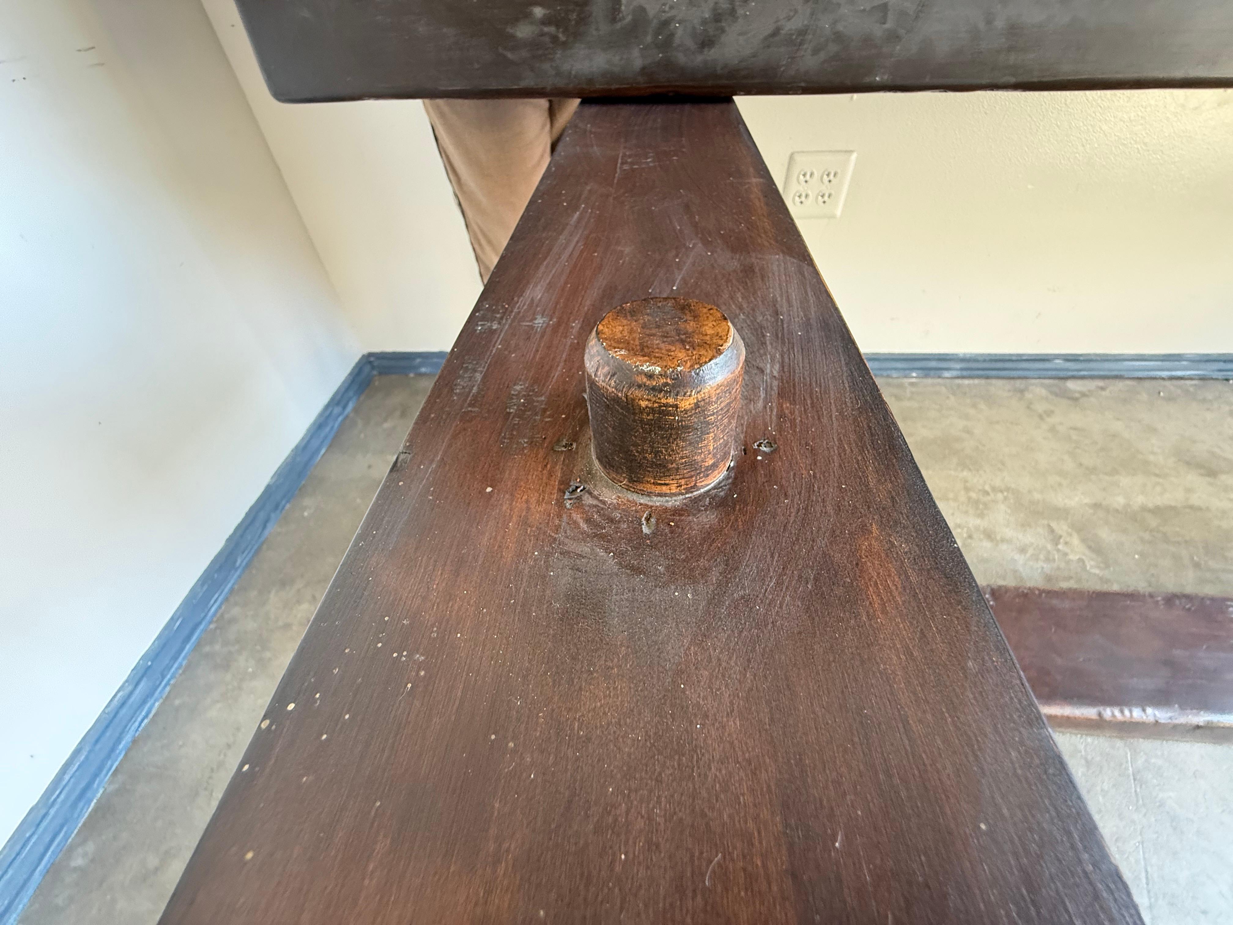 Monumental Spanish Revival Carved Trestle Dining Table, Early 20th Century For Sale 8