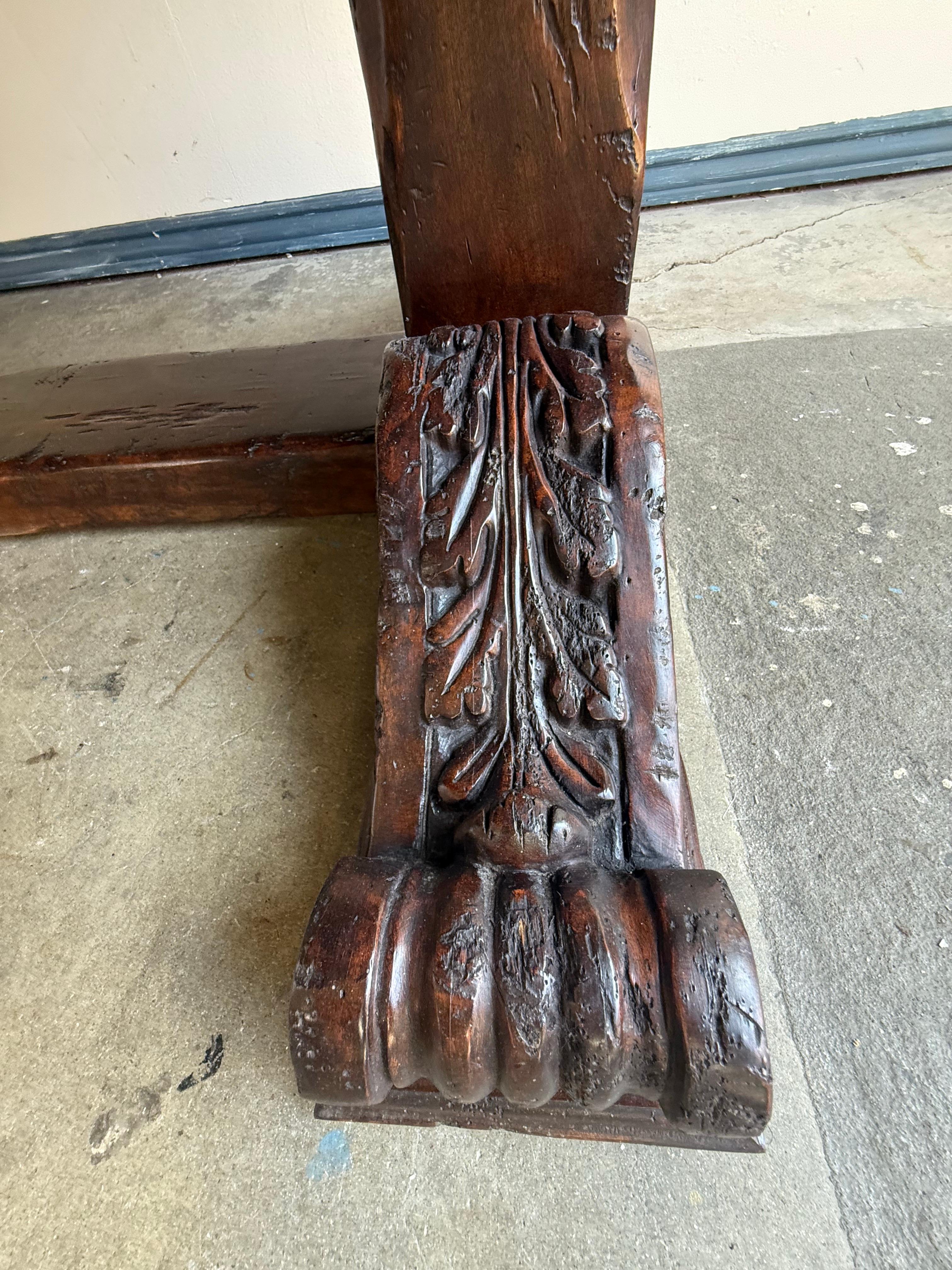 Monumental Spanish Revival Carved Trestle Dining Table, Early 20th Century For Sale 9