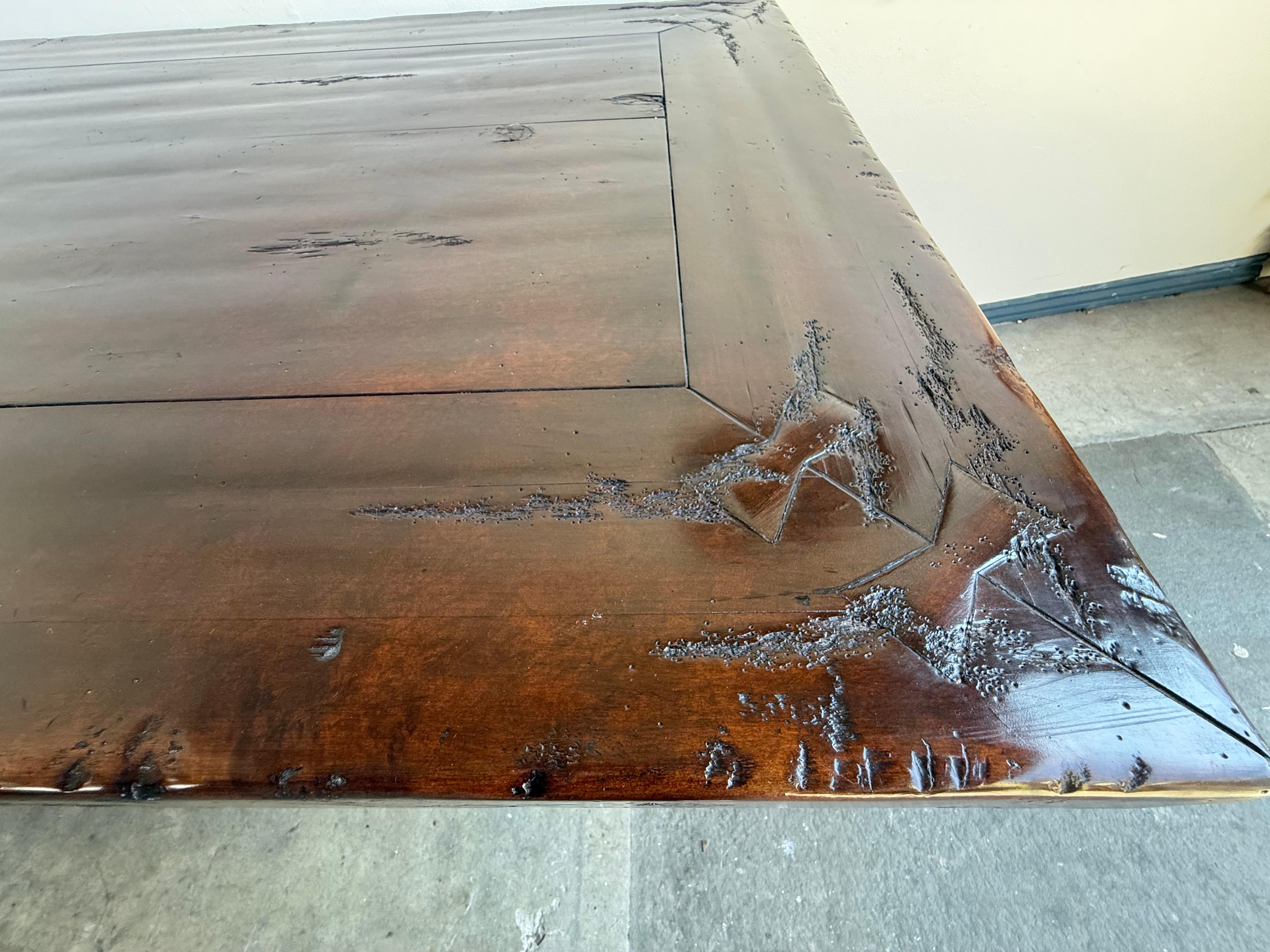 Monumental Spanish Revival Carved Trestle Dining Table, Early 20th Century For Sale 10