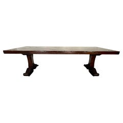 Monumental Spanish Revival Carved Trestle Dining Table, Early 20th Century