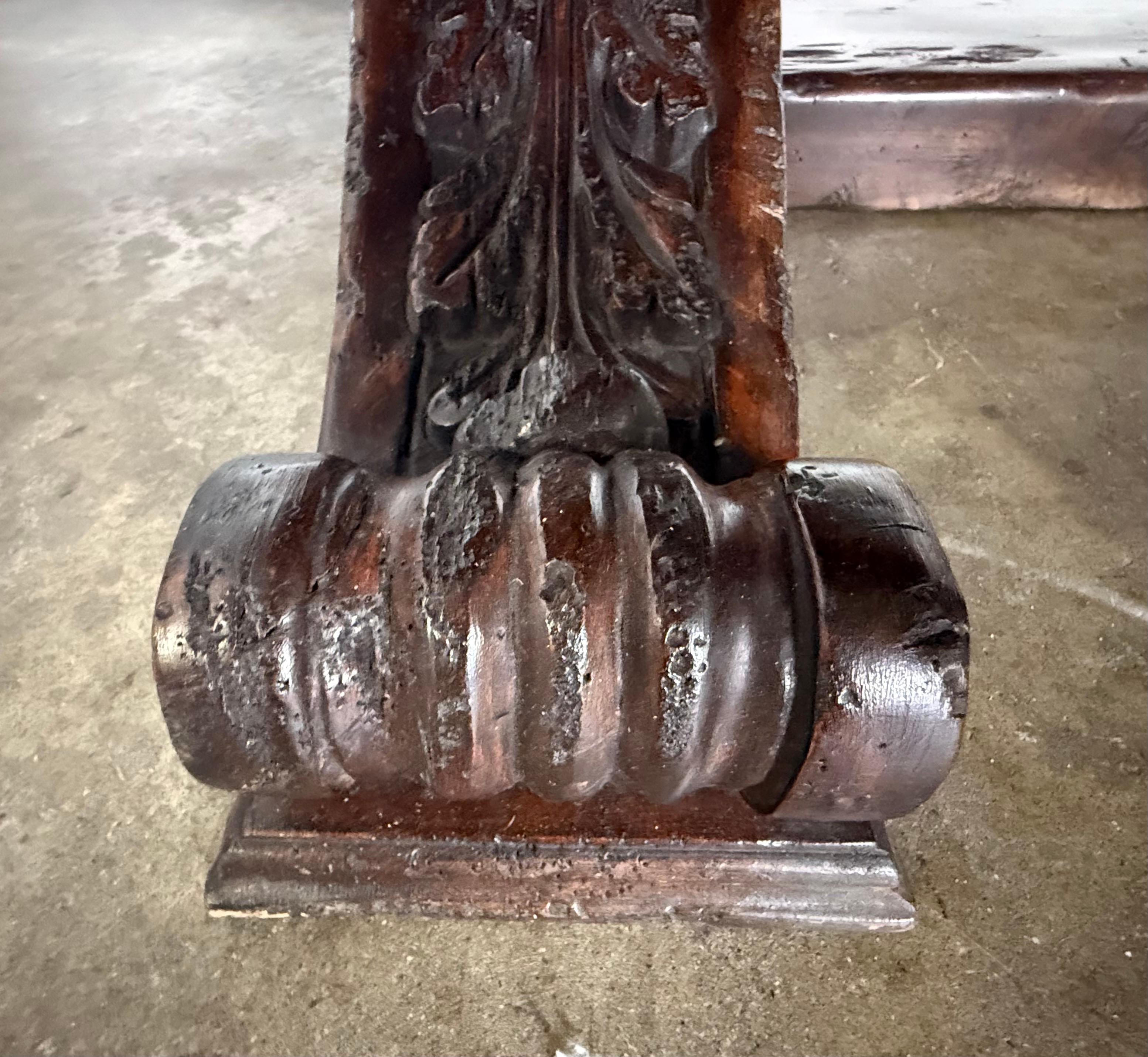 Monumental Spanish Revival Carved Trestle Dining Table, Early 20th Century For Sale 3