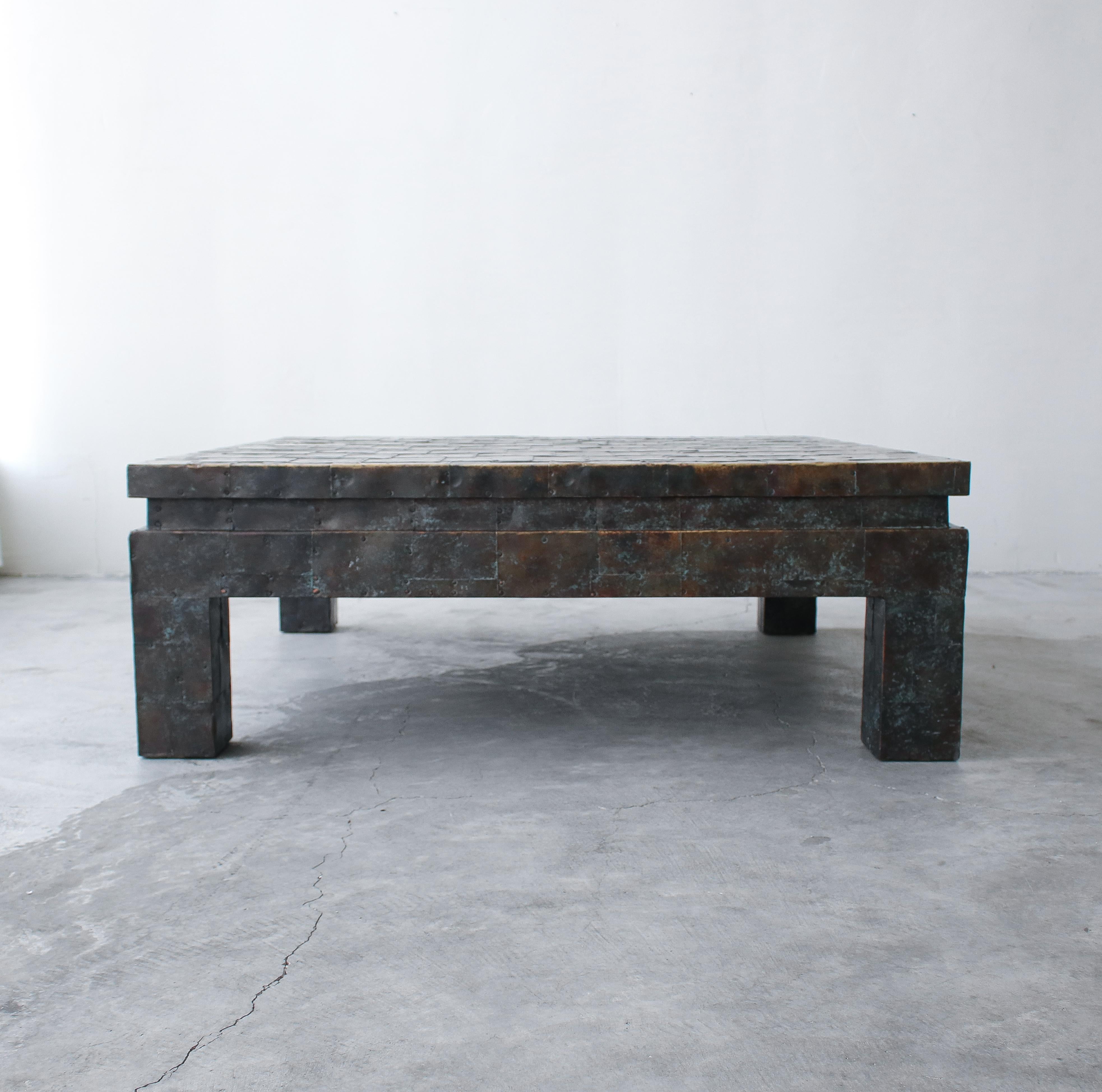 Monumental Square Brutalist Metal Patchwork Coffee Table In Good Condition In Las Vegas, NV