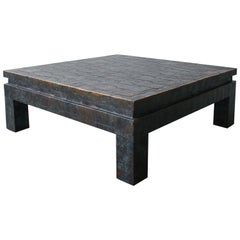 Monumental Square Brutalist Metal Patchwork Coffee Table