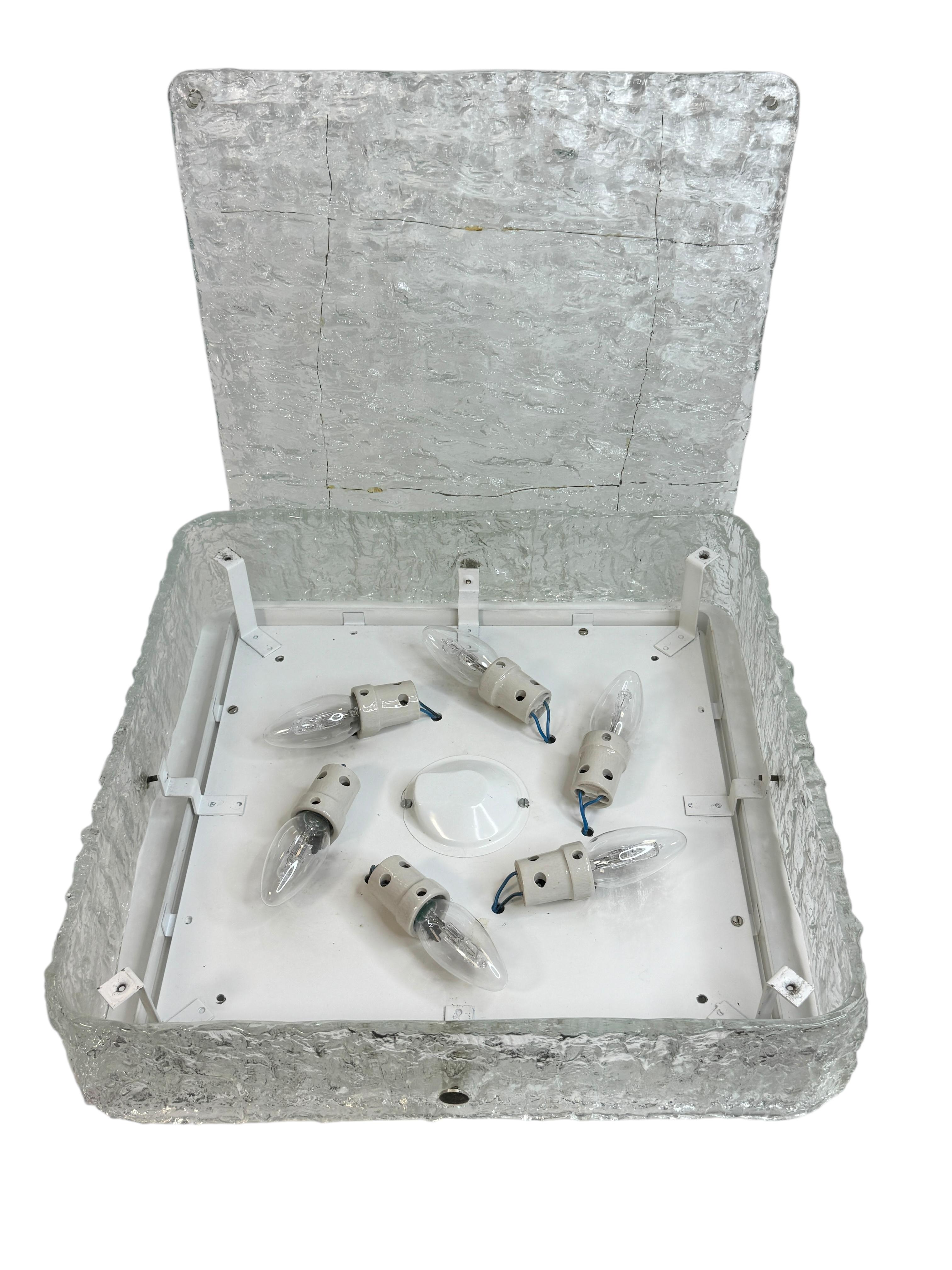Monumental Square Murano Glass Flush Mount by Kaiser Leuchten, Vintage German For Sale 6
