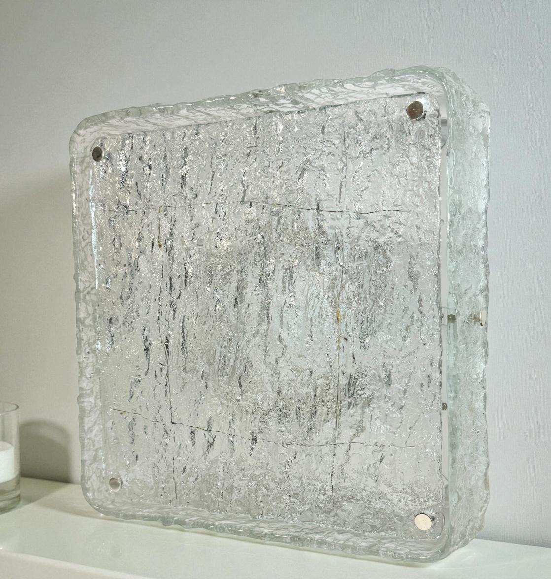 Monumental Square Murano Glass Flush Mount by Kaiser Leuchten, Vintage German For Sale 8