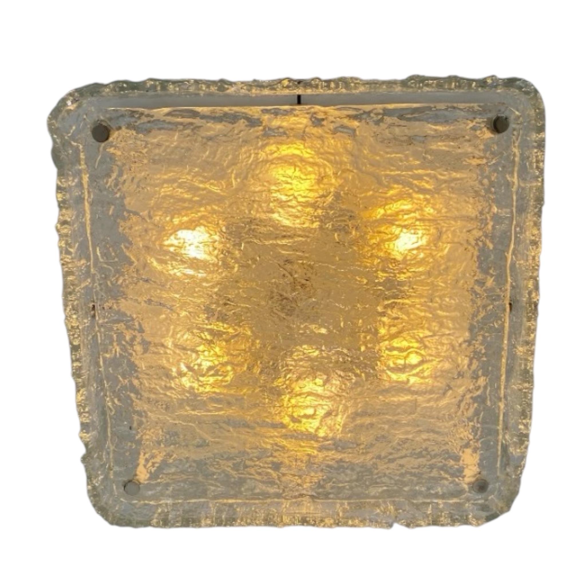 Monumental Square Murano Glass Flush Mount by Kaiser Leuchten, Vintage German For Sale 9