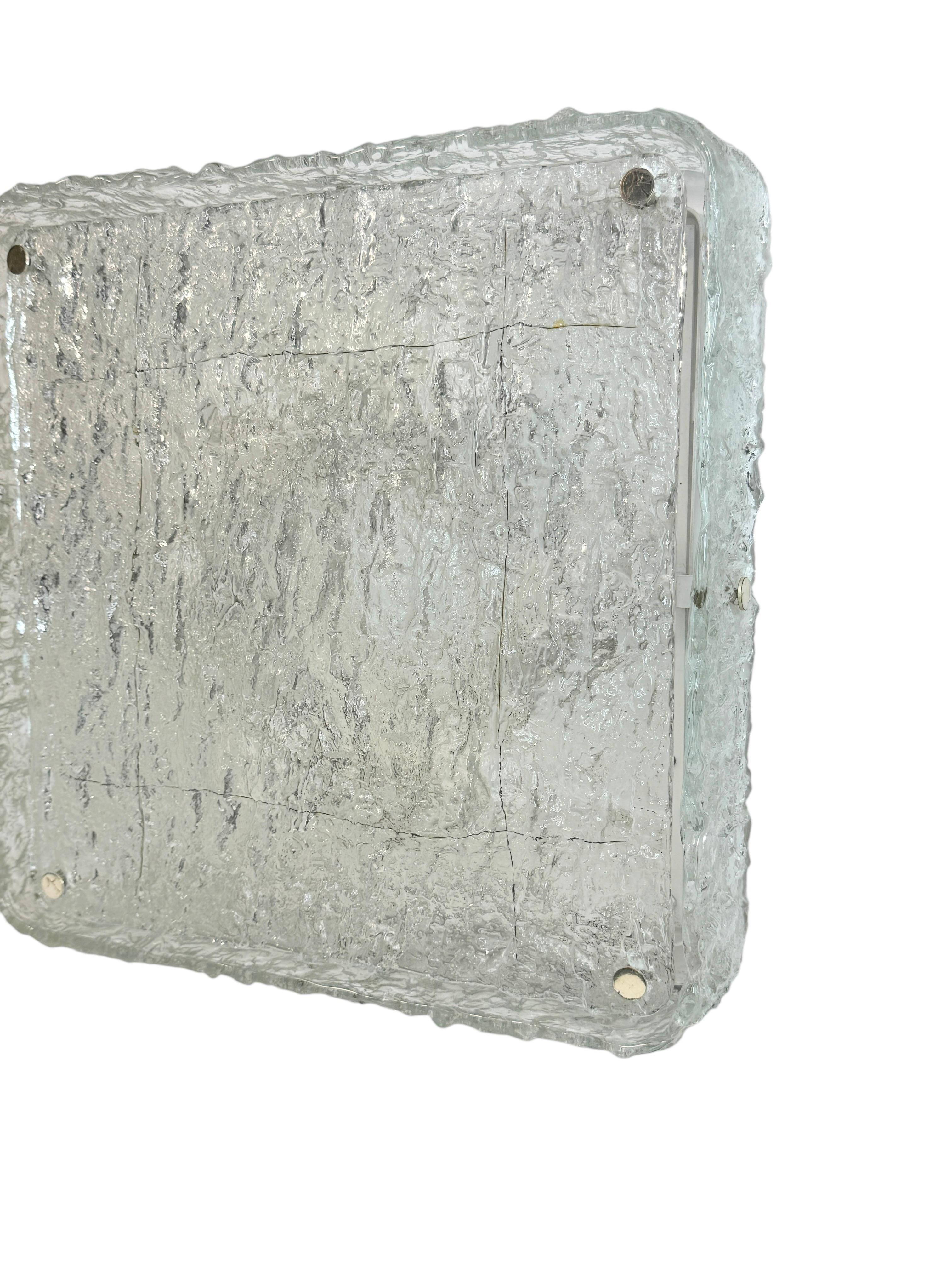 Mid-Century Modern Monumental Square Murano Glass Flush Mount by Kaiser Leuchten, Vintage German For Sale