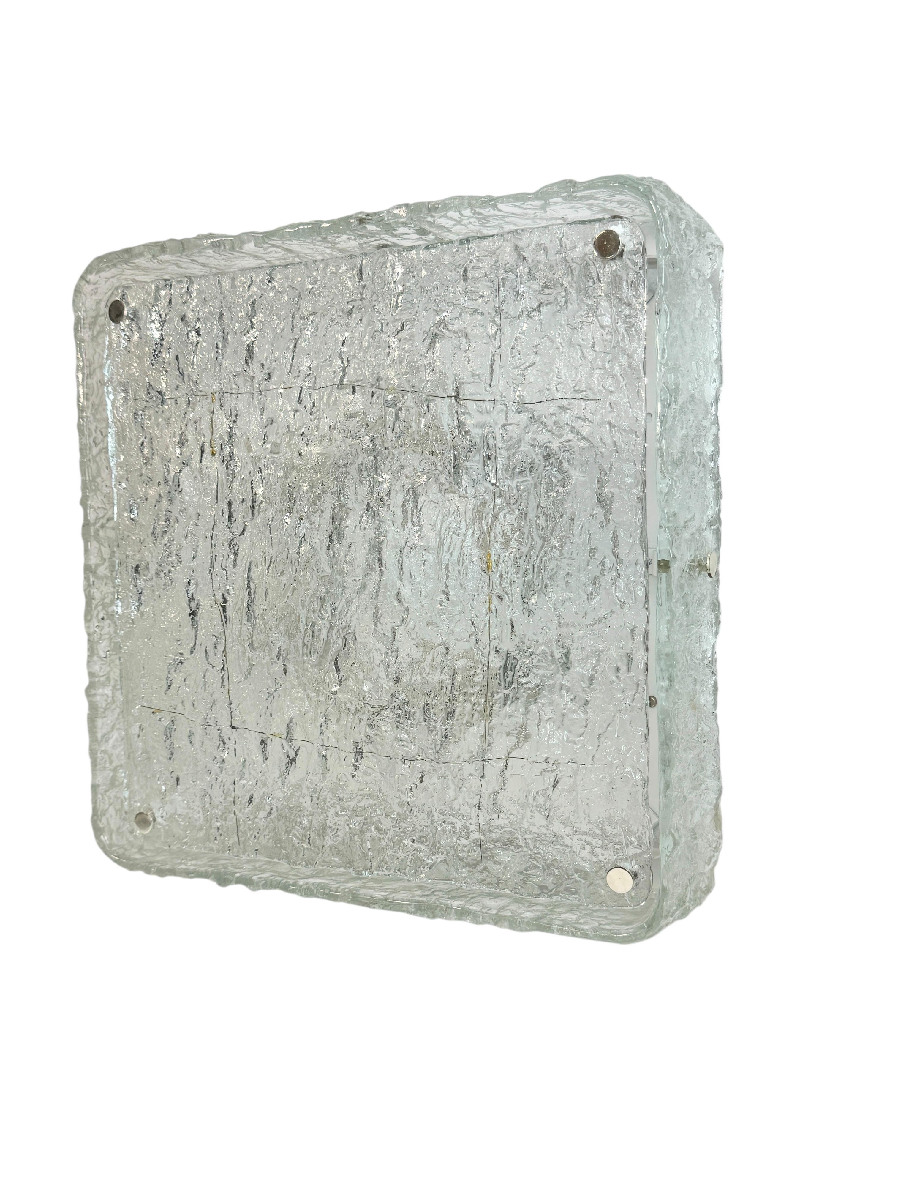 Monumental Square Murano Glass Flush Mount by Kaiser Leuchten, Vintage German In Good Condition For Sale In Nuernberg, DE