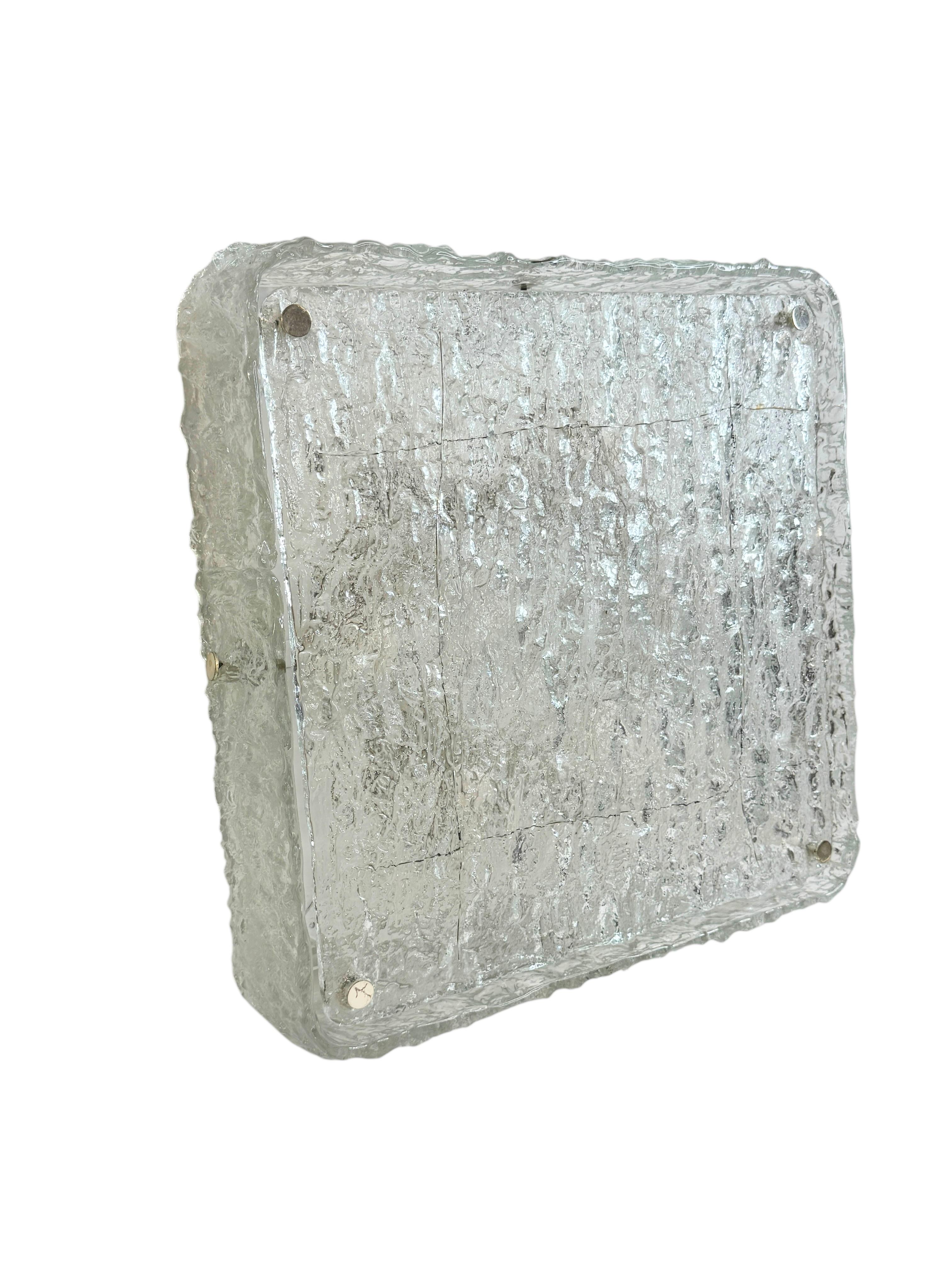 Mid-20th Century Monumental Square Murano Glass Flush Mount by Kaiser Leuchten, Vintage German For Sale