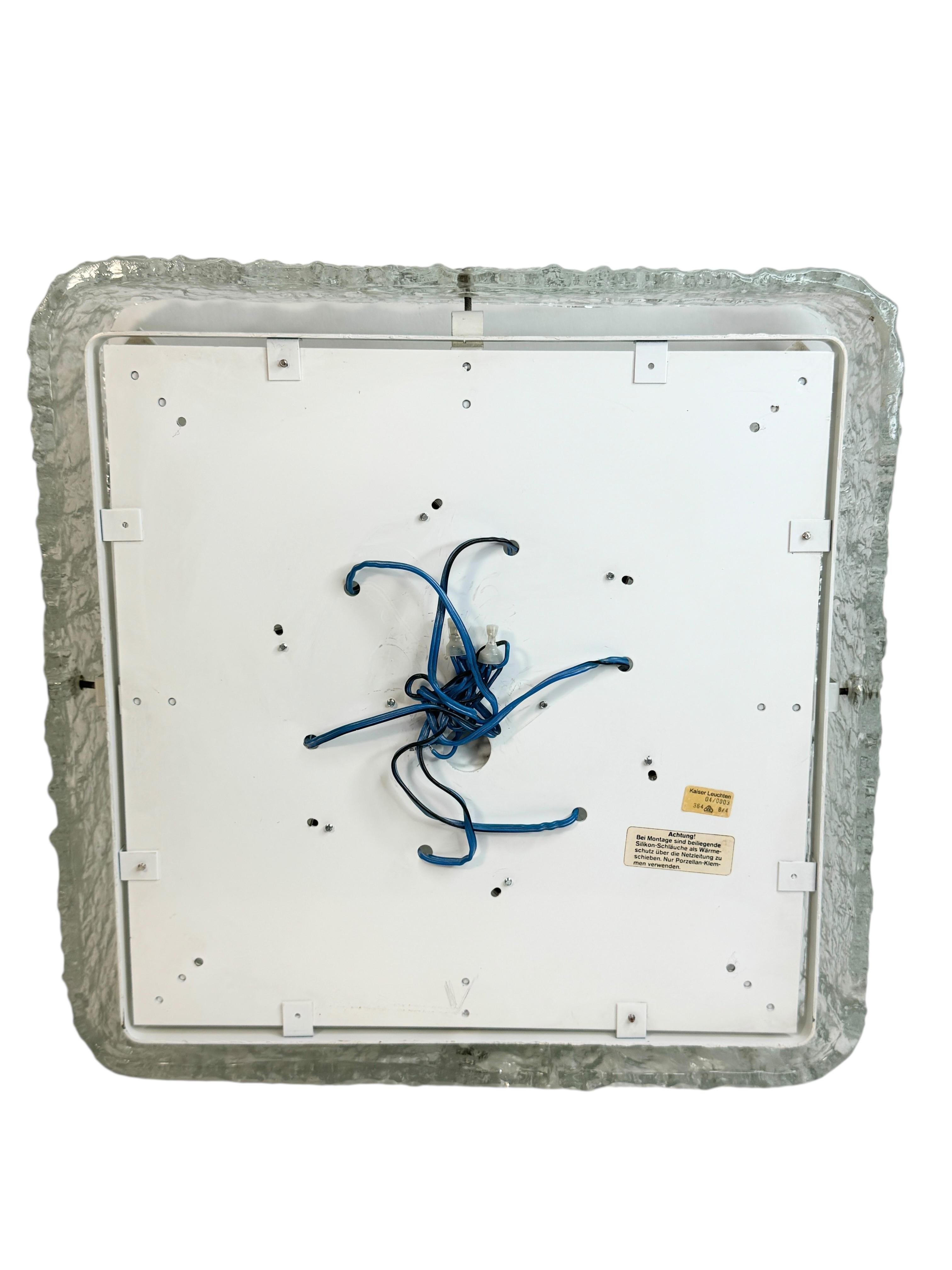 Monumental Square Murano Glass Flush Mount by Kaiser Leuchten, Vintage German For Sale 1