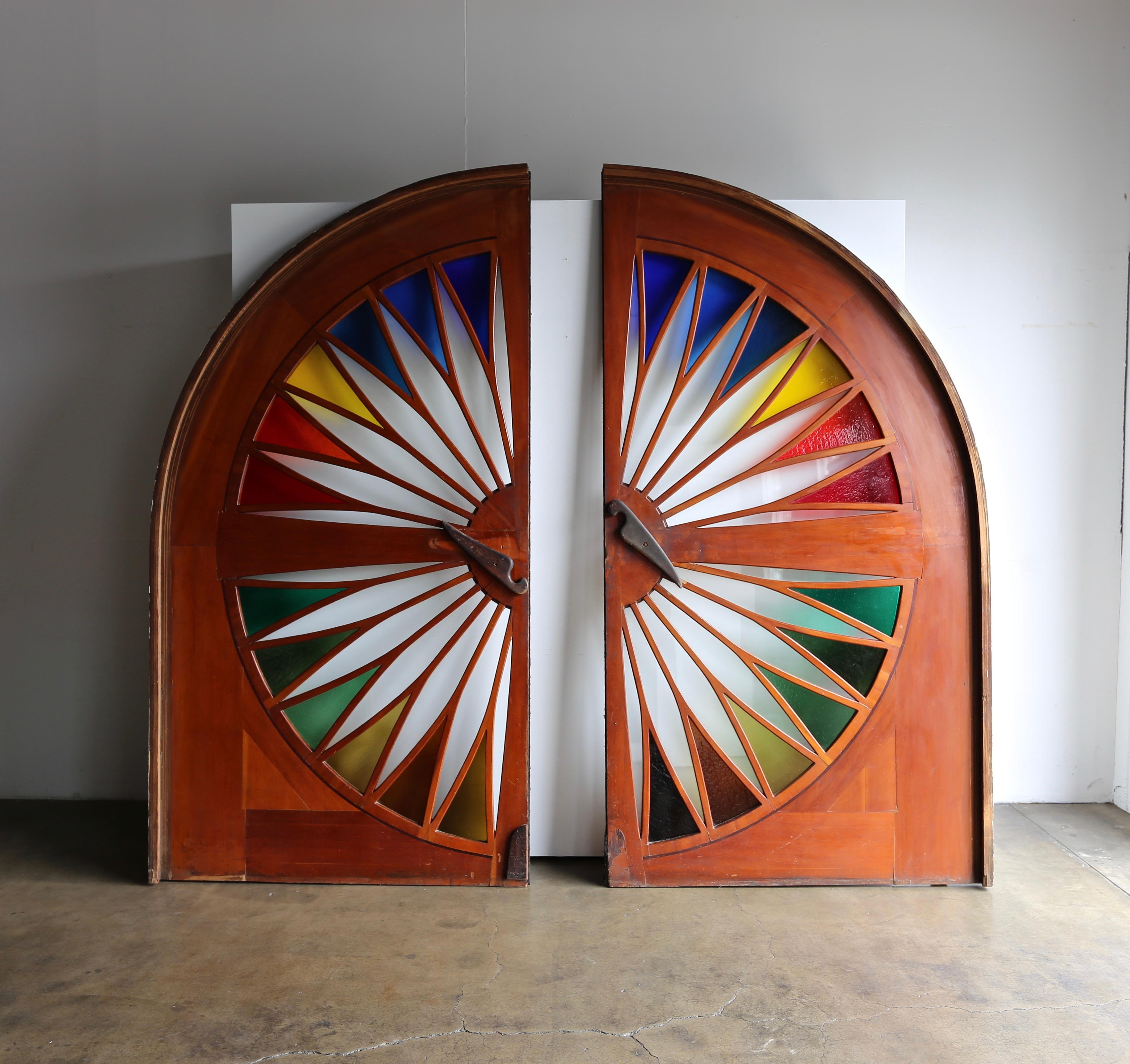 Monumental Stained Glass Sliding Doors, circa 1970 1