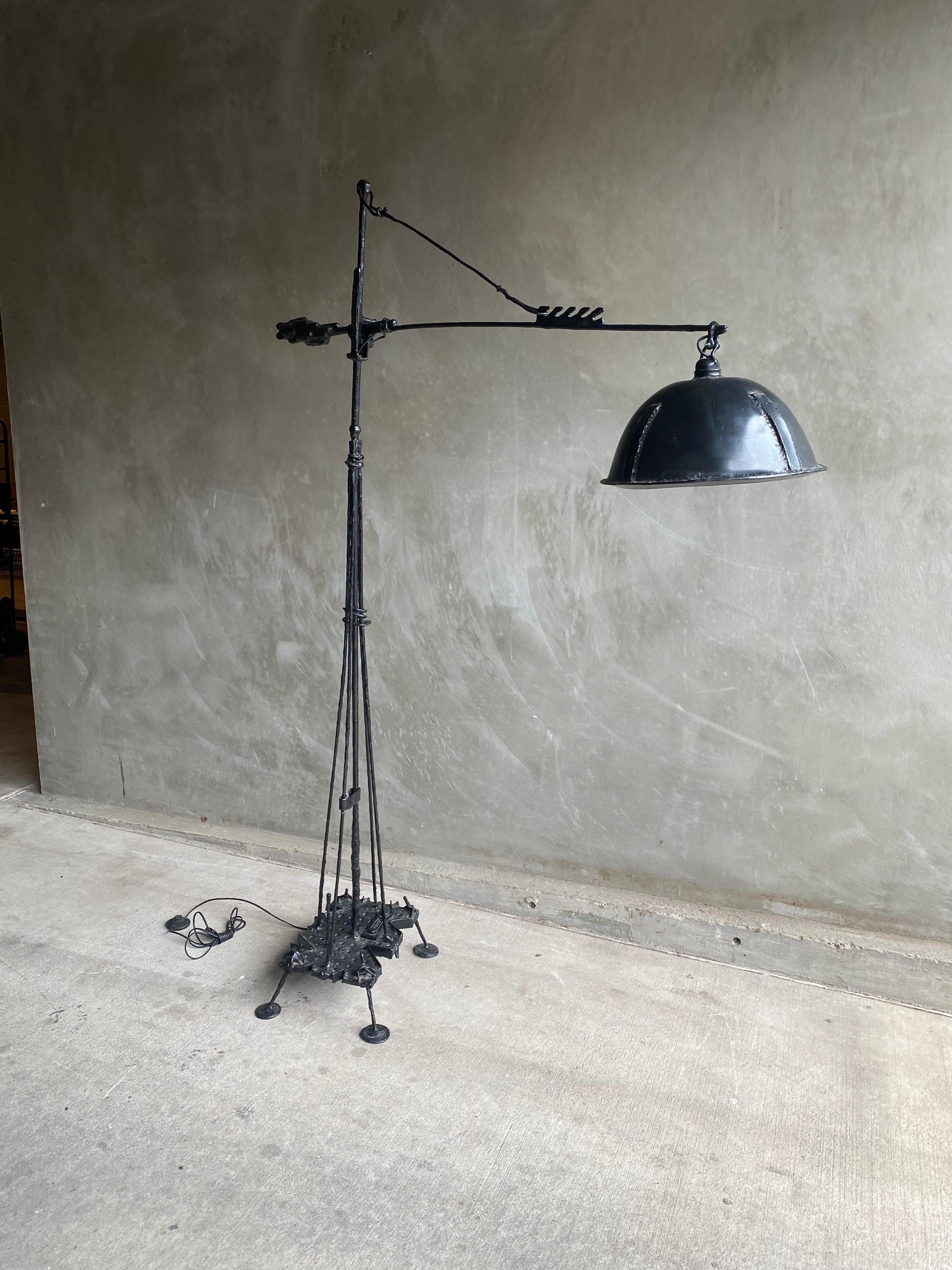 Brutalist Monumental Steel Floor Lamp, Michel Froment, France, 2000 For Sale