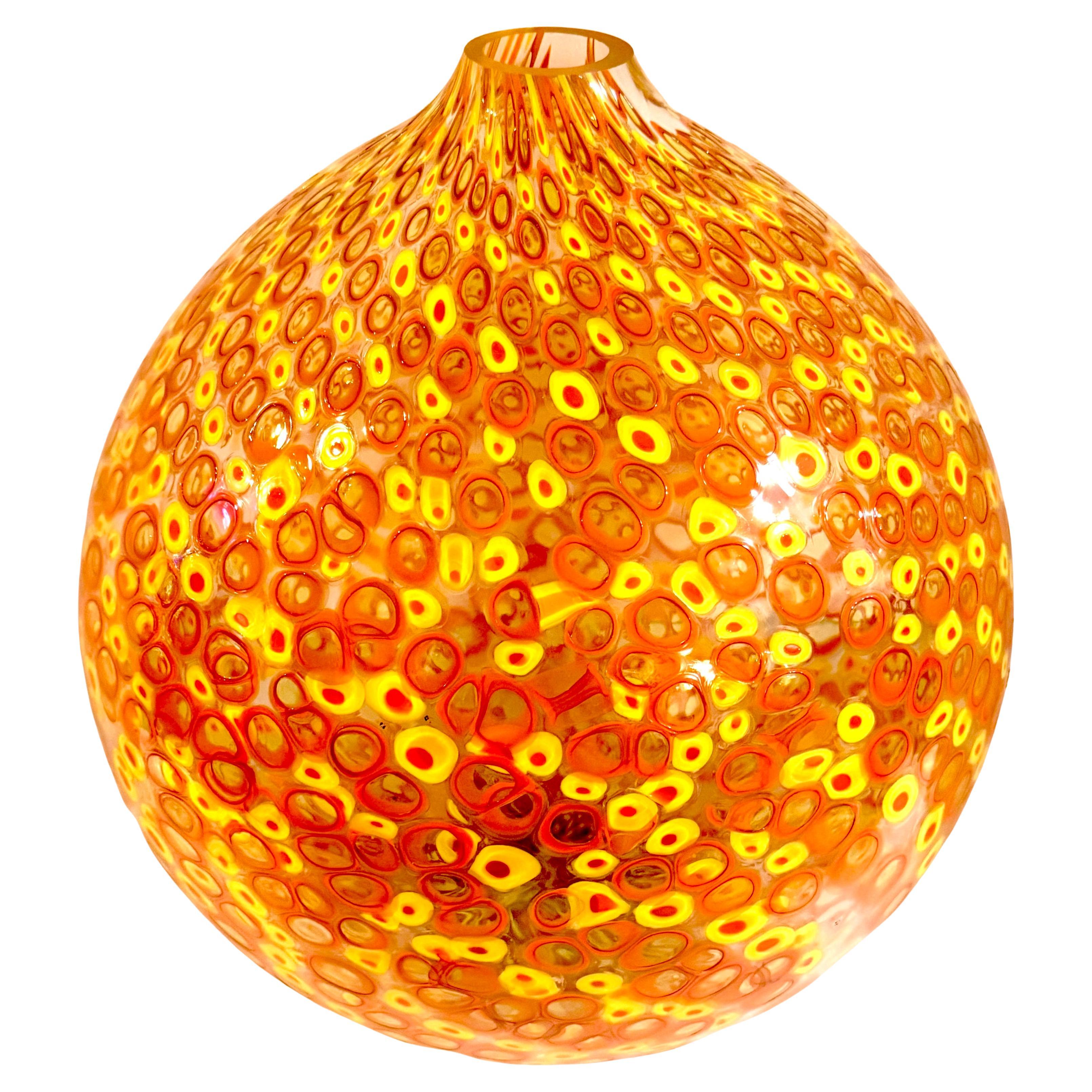 Monumental Stephen Rolfe Powell Orange & Yellow Murrine Glass Sculpture/Vase