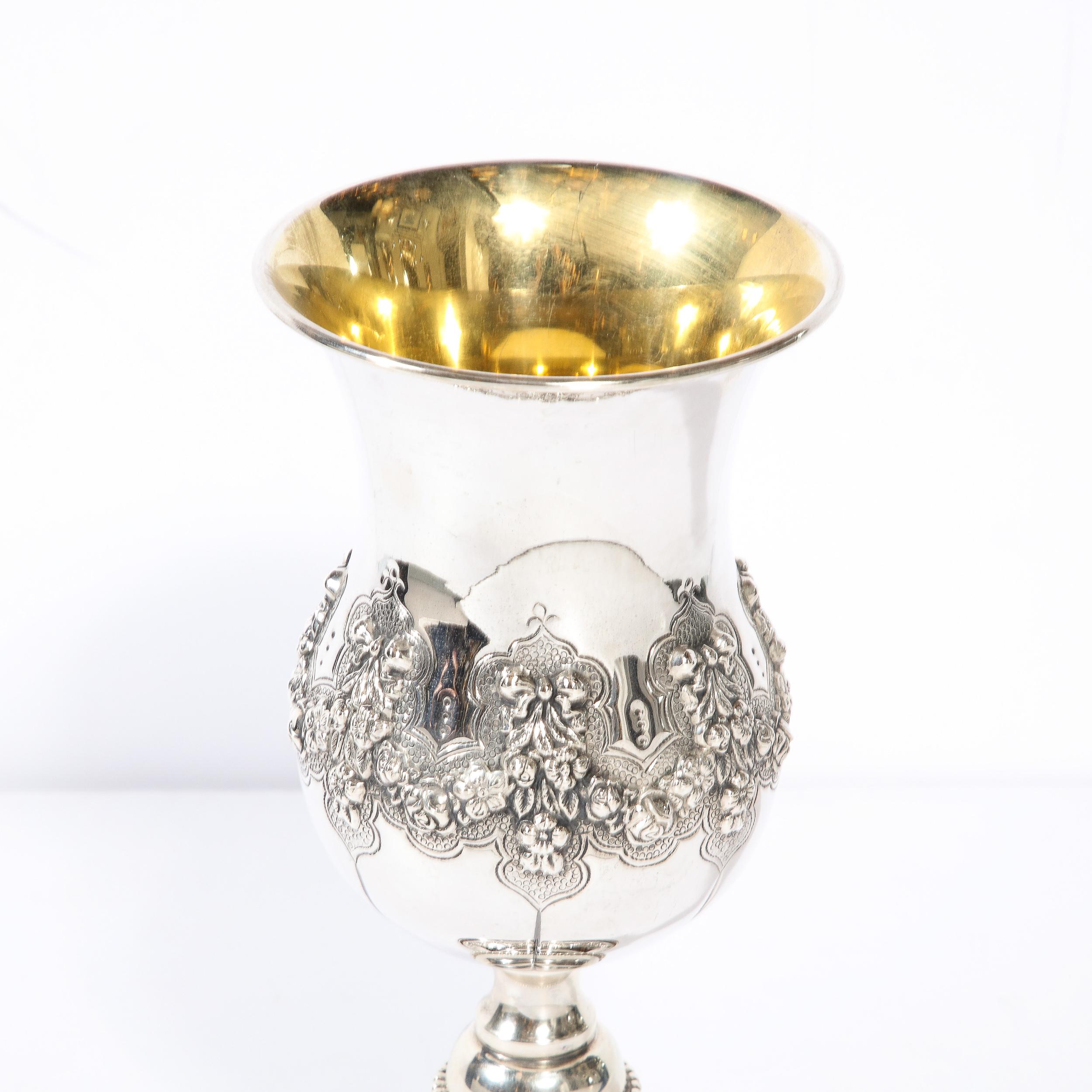 Modern Monumental Sterling  Kiddish Goblet with Repousse Designs  by Hadad Brothers For Sale