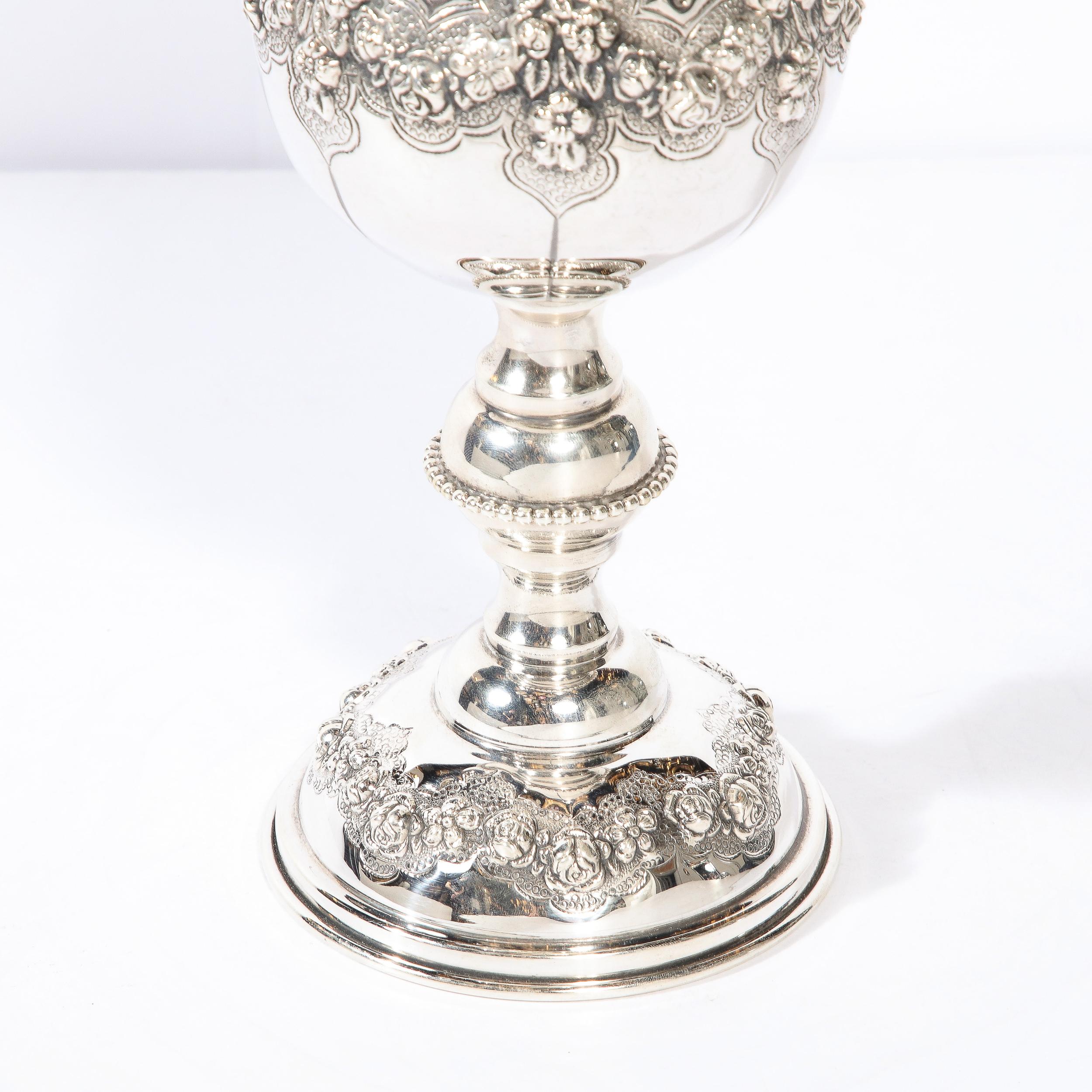 American Monumental Sterling  Kiddish Goblet with Repousse Designs  by Hadad Brothers For Sale