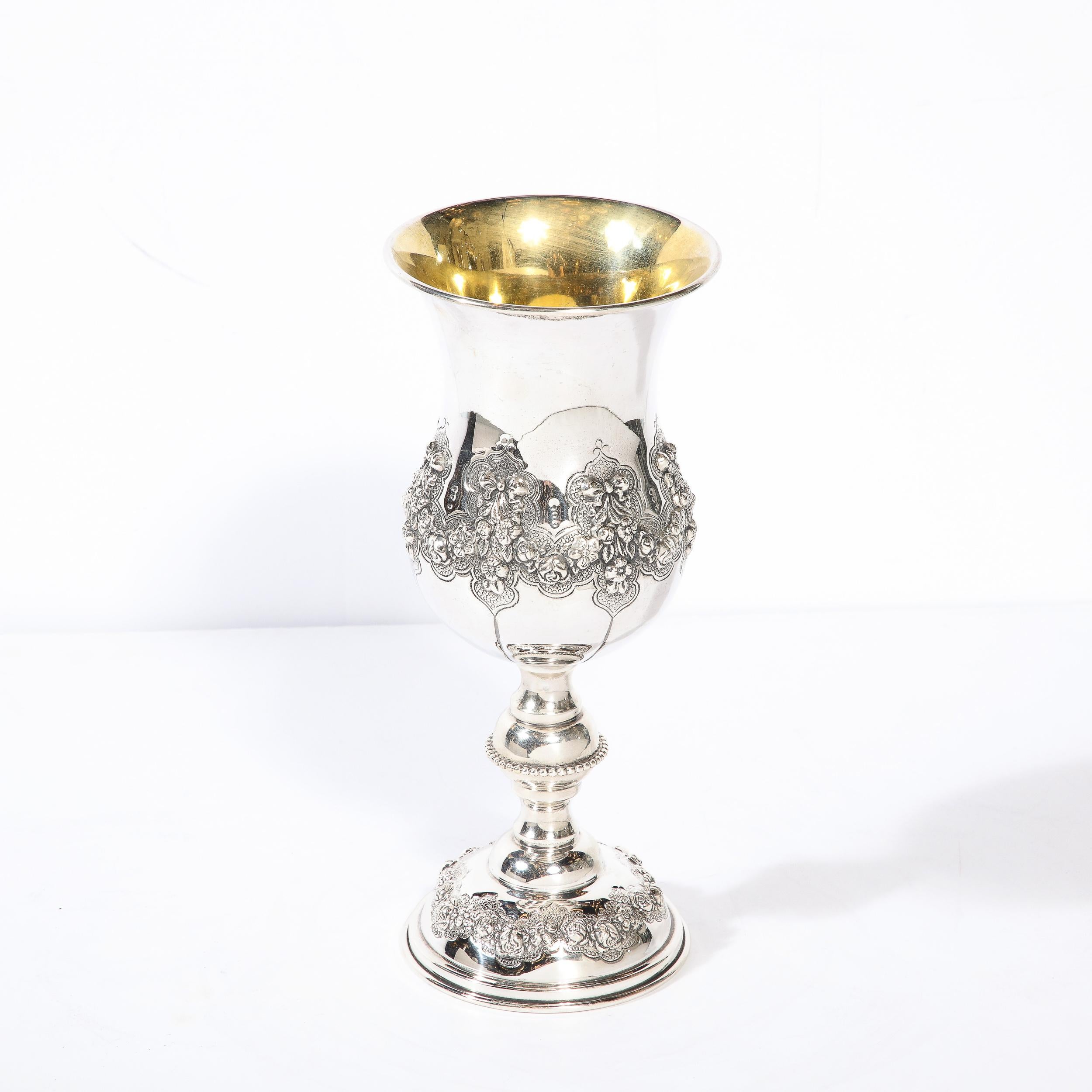 Repoussé Monumental Sterling  Kiddish Goblet with Repousse Designs  by Hadad Brothers For Sale