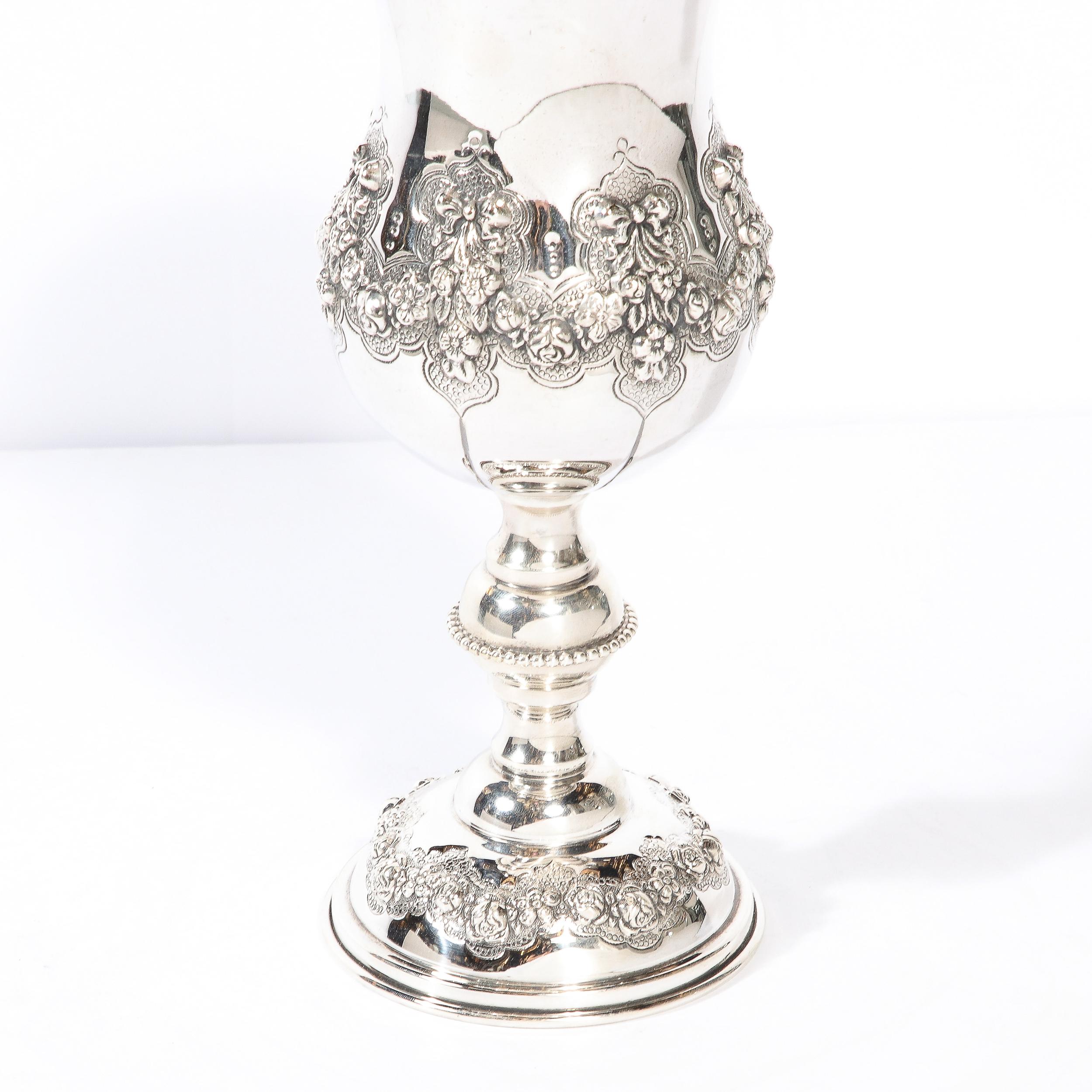 Monumental Sterling  Kiddish Goblet with Repousse Designs  by Hadad Brothers In Excellent Condition For Sale In New York, NY