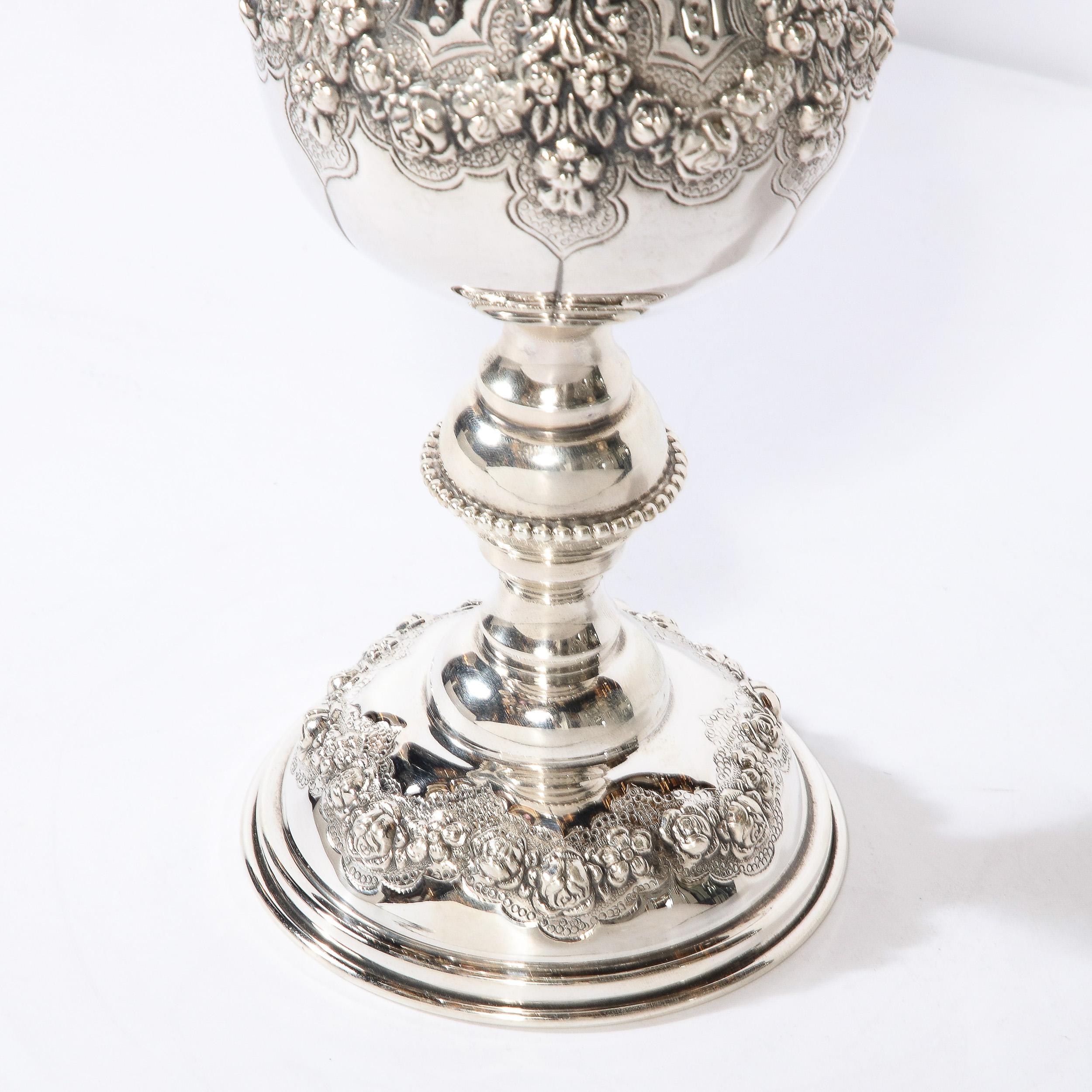 20th Century Monumental Sterling  Kiddish Goblet with Repousse Designs  by Hadad Brothers For Sale