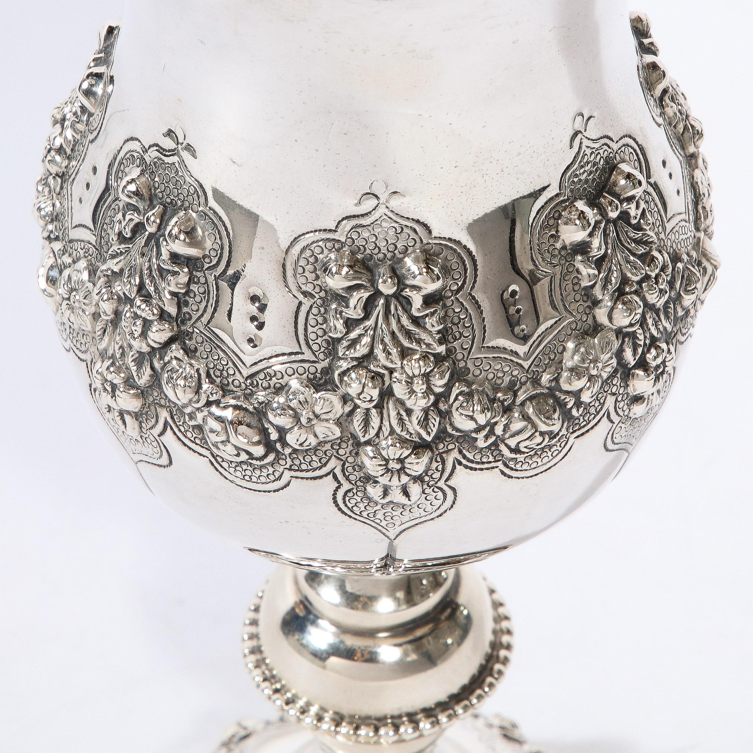 Silver Monumental Sterling  Kiddish Goblet with Repousse Designs  by Hadad Brothers For Sale