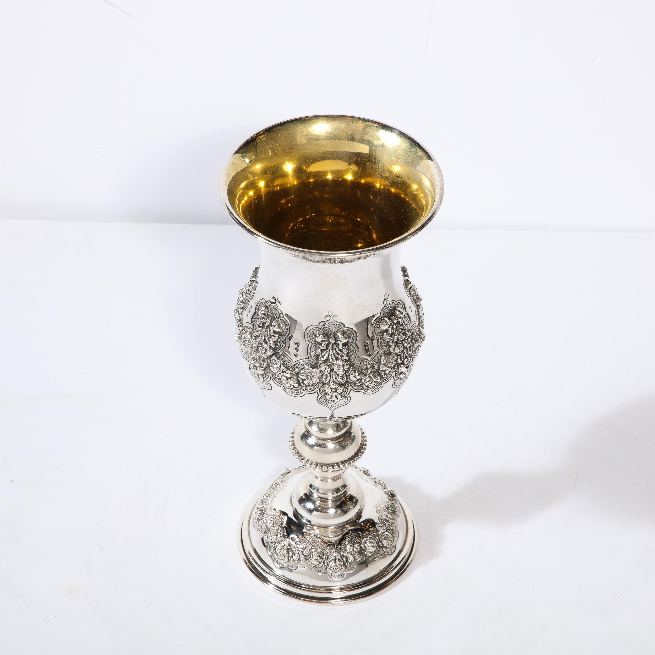 Monumental Sterling  Kiddish Goblet with Repousse Designs  by Hadad Brothers For Sale 1