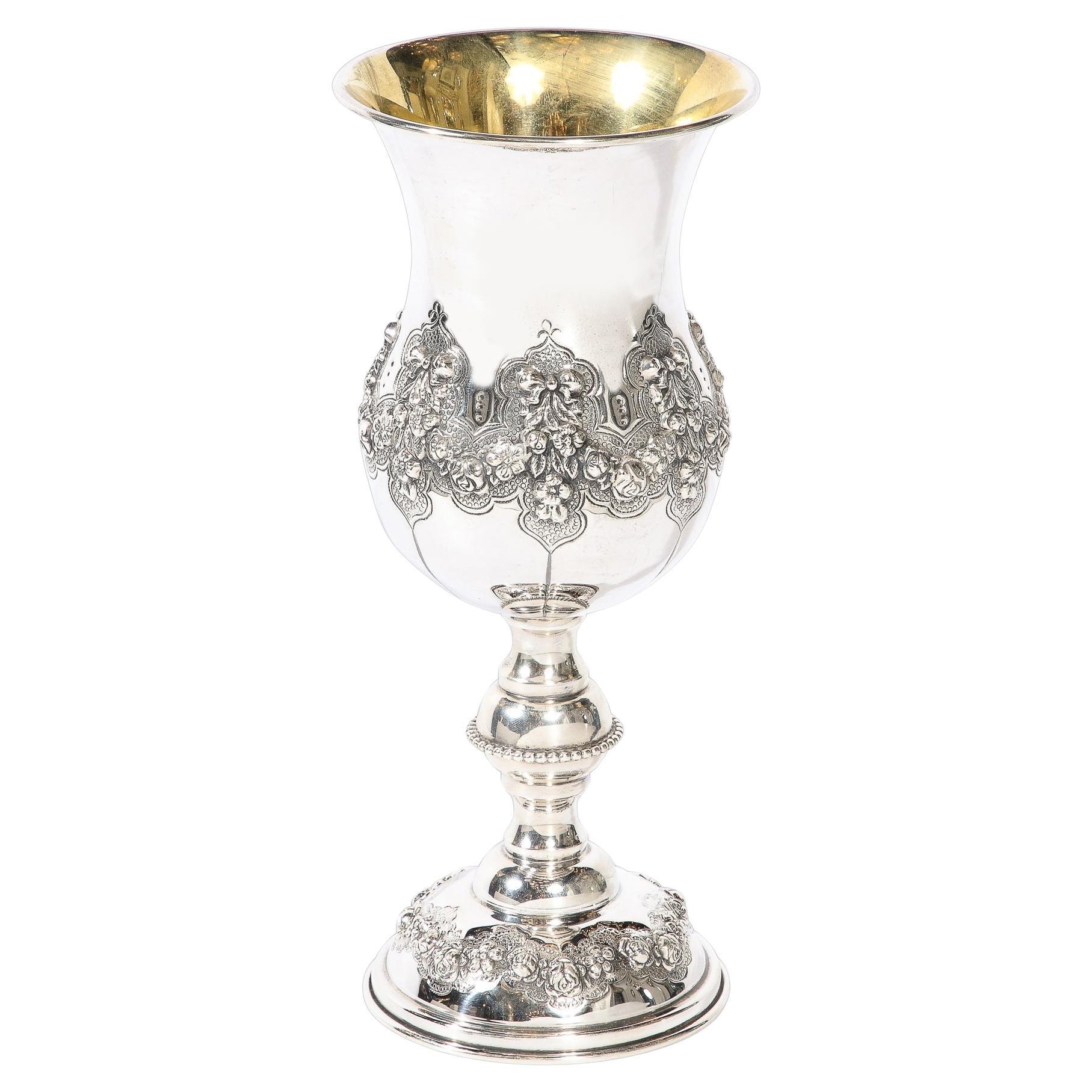 Monumental Sterling  Kiddish Goblet with Repousse Designs  by Hadad Brothers For Sale