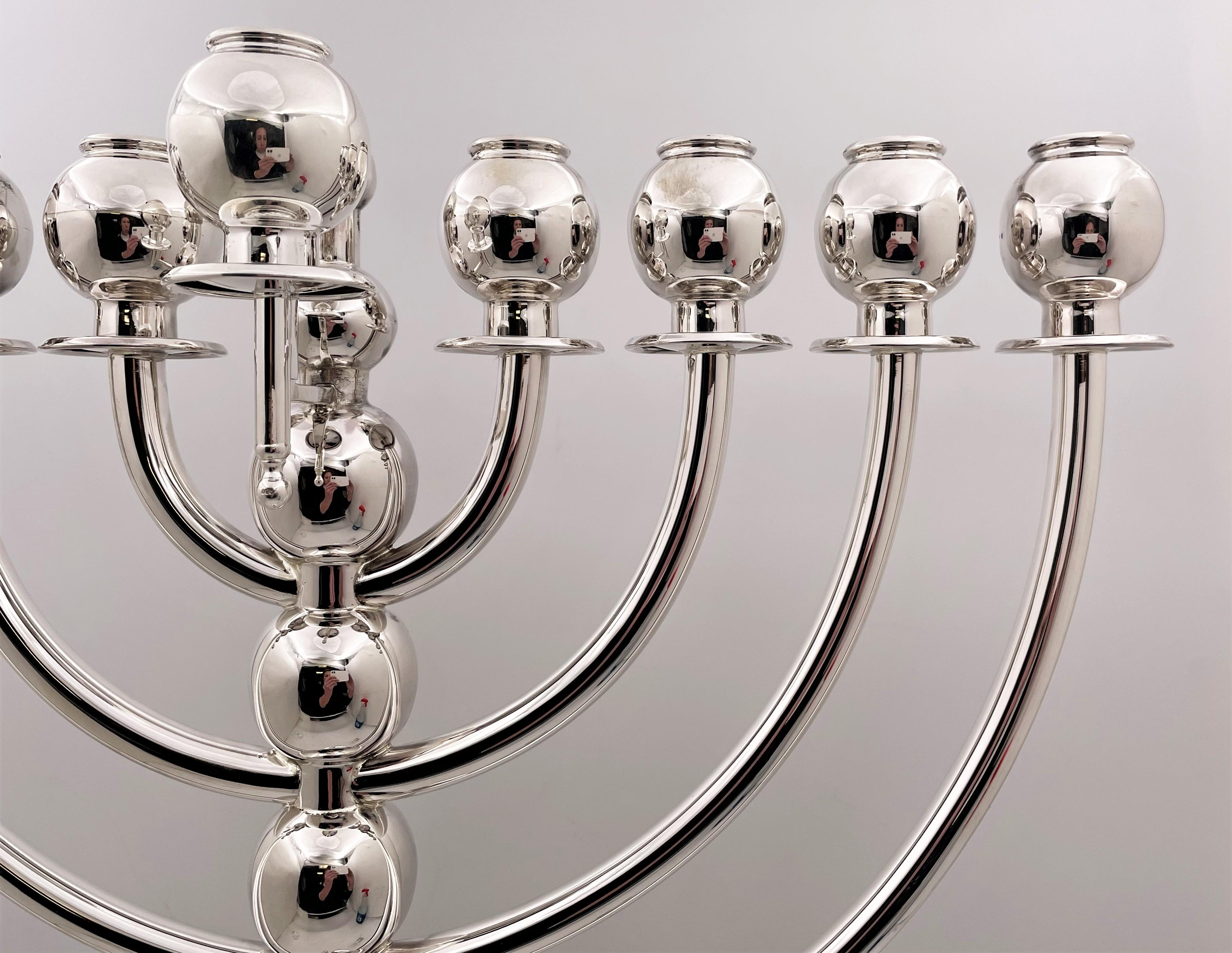 Portuguese Monumental Sterling Silver Menorah in Mid-Century Modern Style For Sale