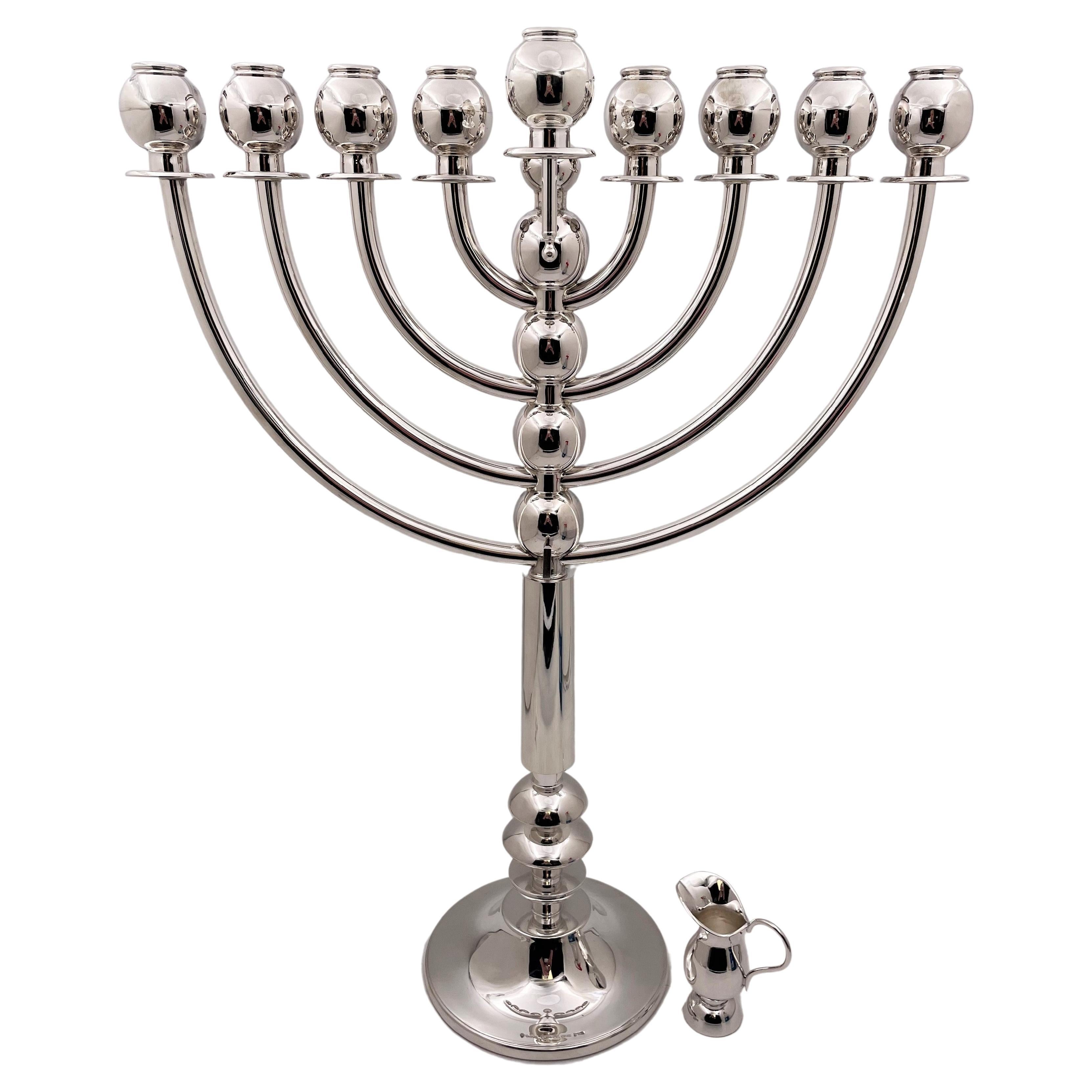 Monumental Sterling Silver Menorah in MidCentury Modern Style For Sale