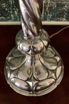 Monumental Sterling Silver Tall Lotus Table Lamp