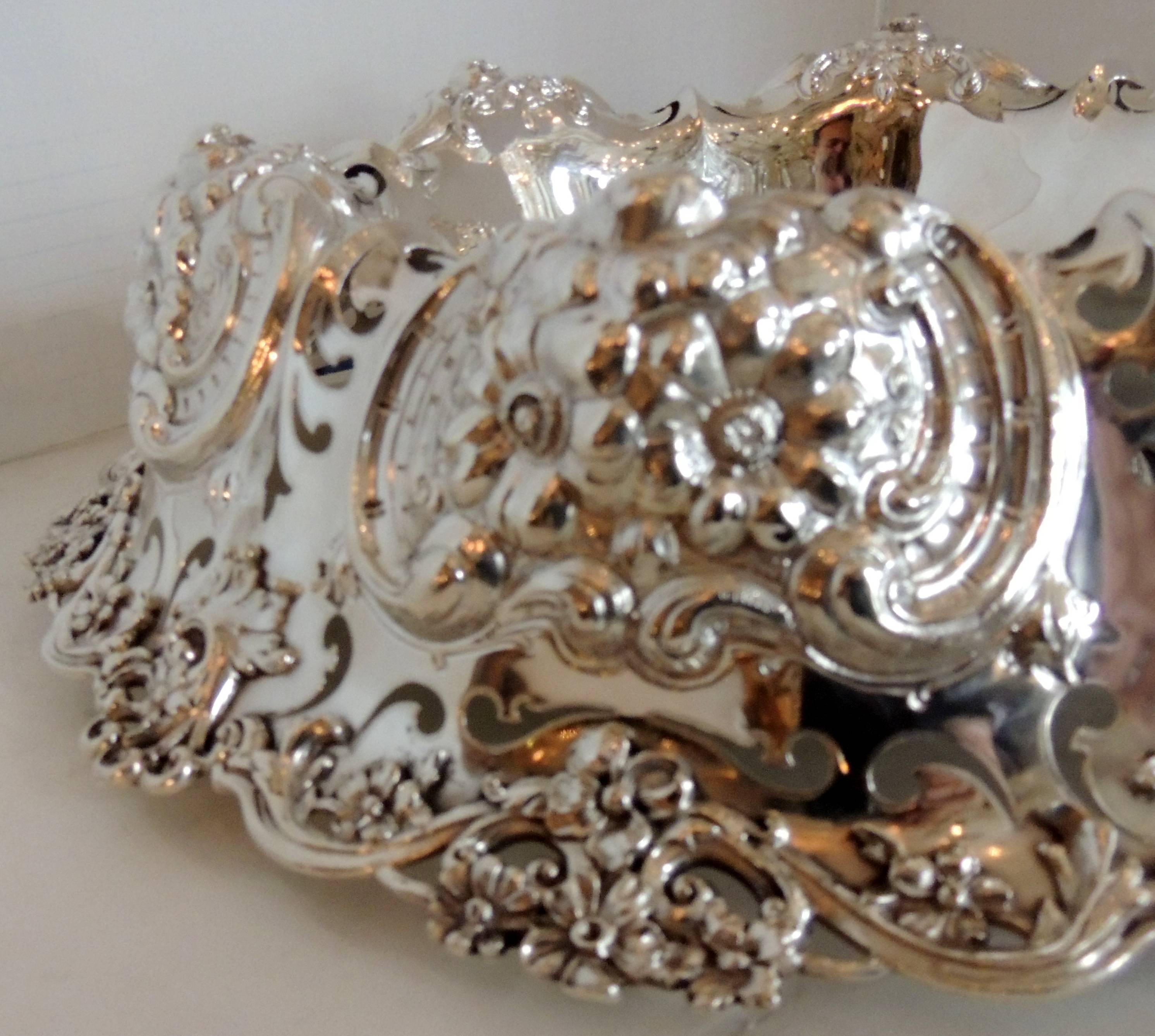 Belle Époque Monumental Sterling Silver Whiting Pierced Blown Out Flower Centerpiece Bowl