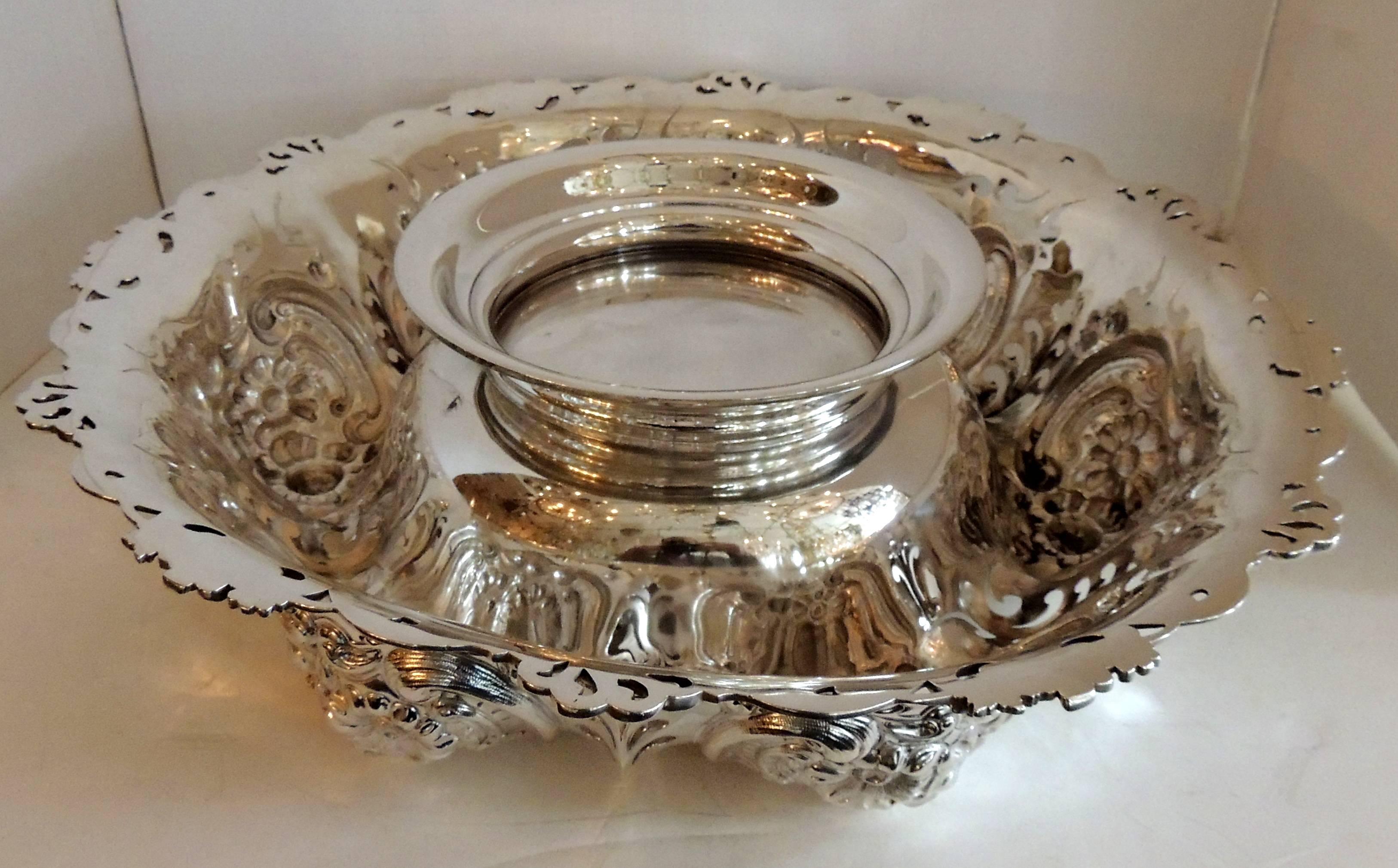 American Monumental Sterling Silver Whiting Pierced Blown Out Flower Centerpiece Bowl