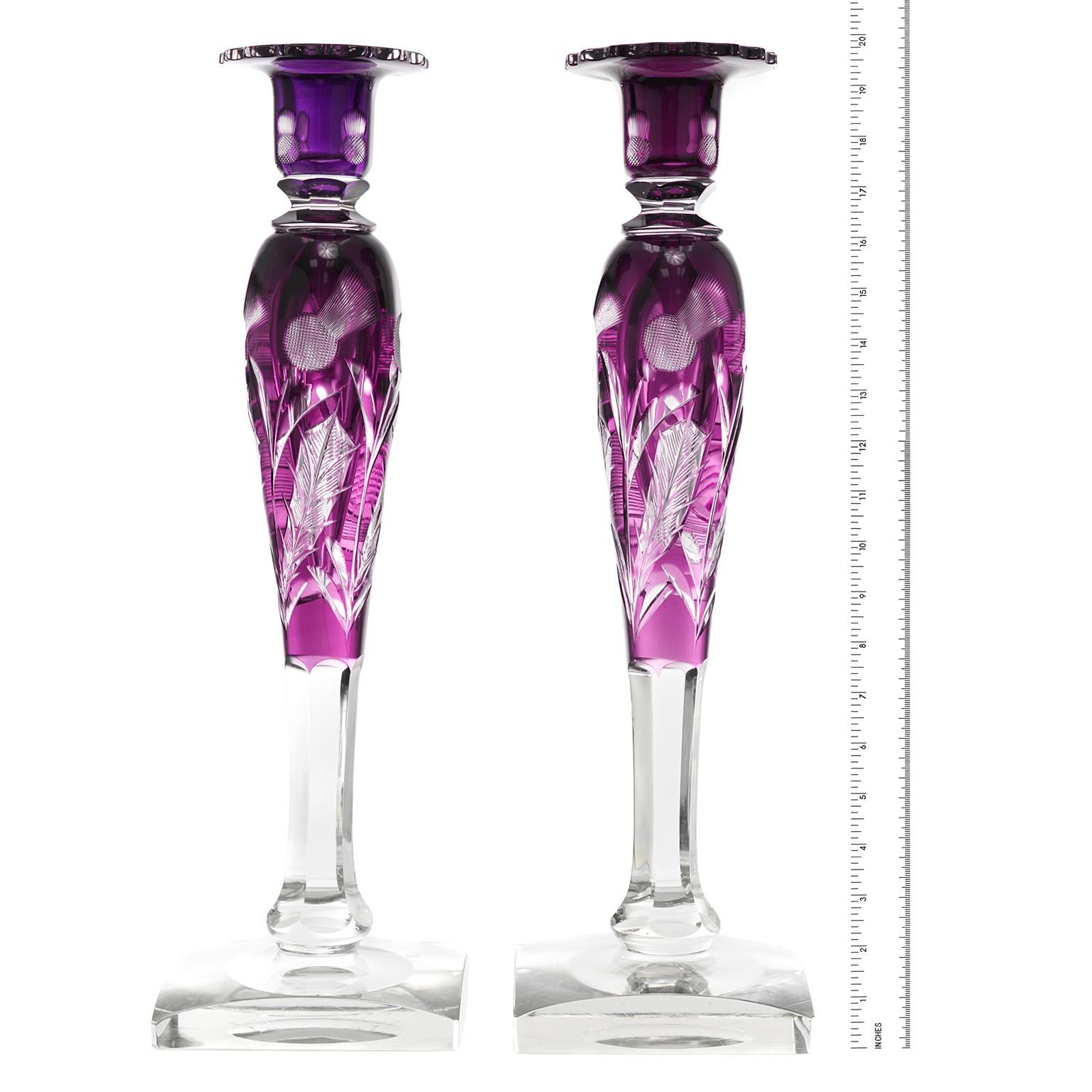 Monumental Steuben Amethyst Candlesticks In Excellent Condition For Sale In Litchfield, CT