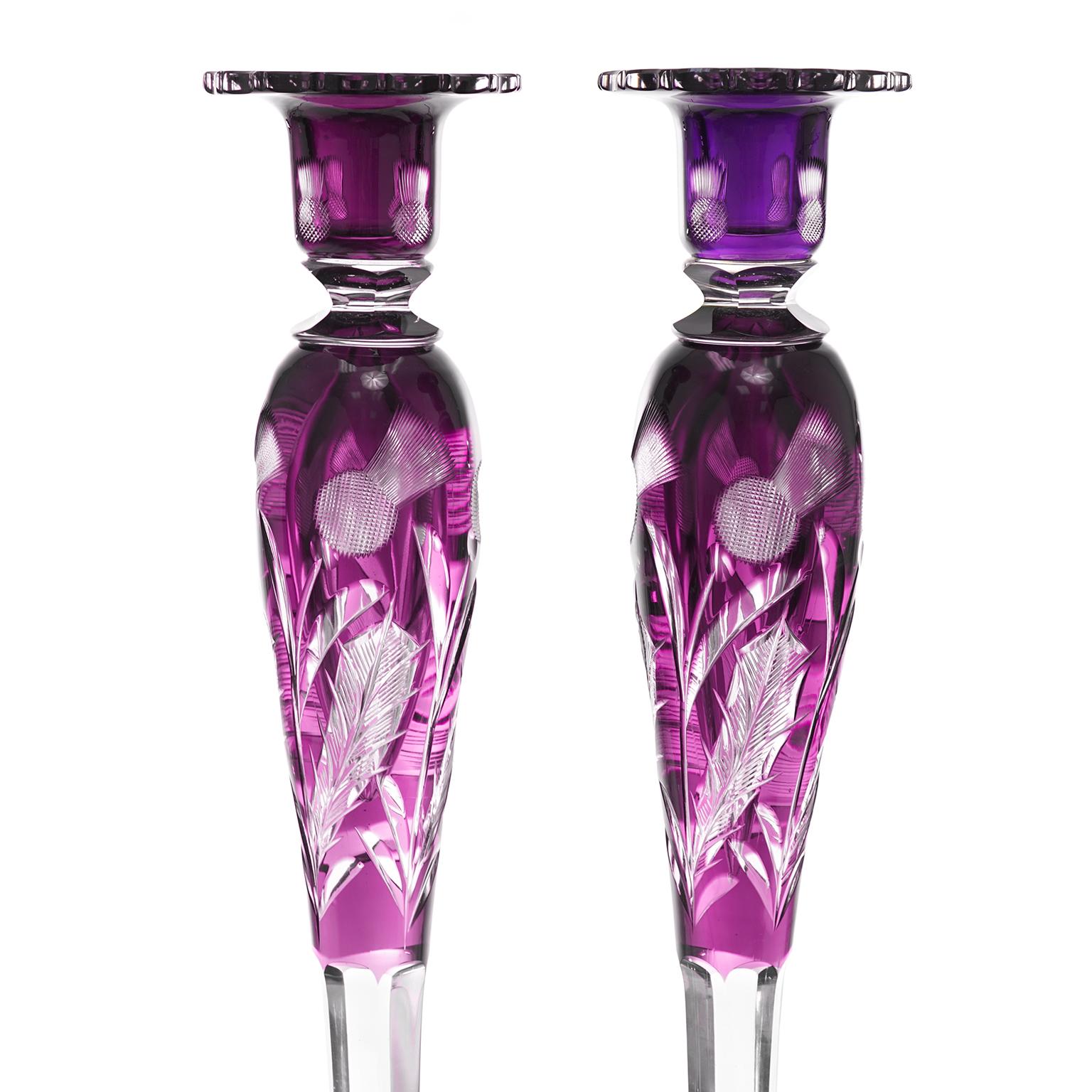Monumental Steuben Amethyst Candlesticks In Excellent Condition For Sale In Litchfield, CT