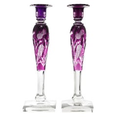 Vintage Monumental Steuben Amethyst Candlesticks