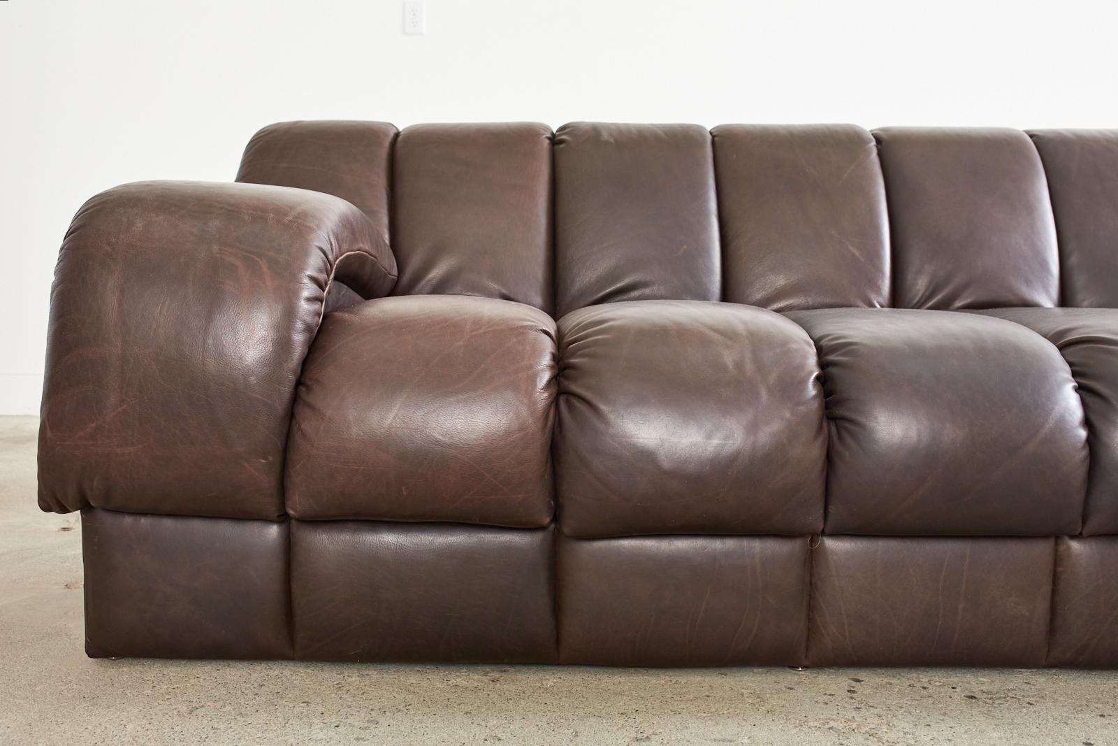 Monumental Steve Chase Monterey Style Channeled Leather Sofa 3