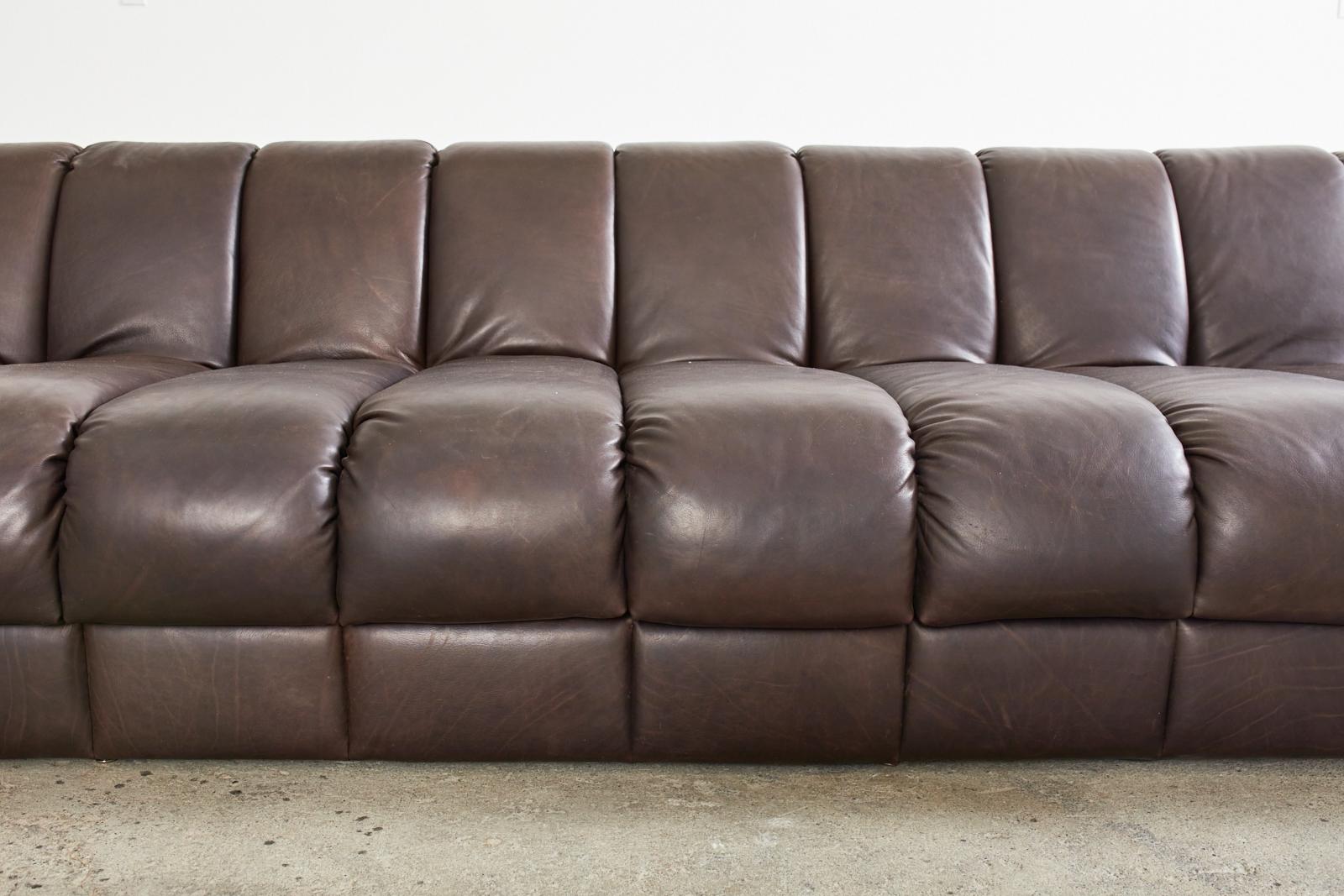 Monumental Steve Chase Monterey Style Channeled Leather Sofa 4