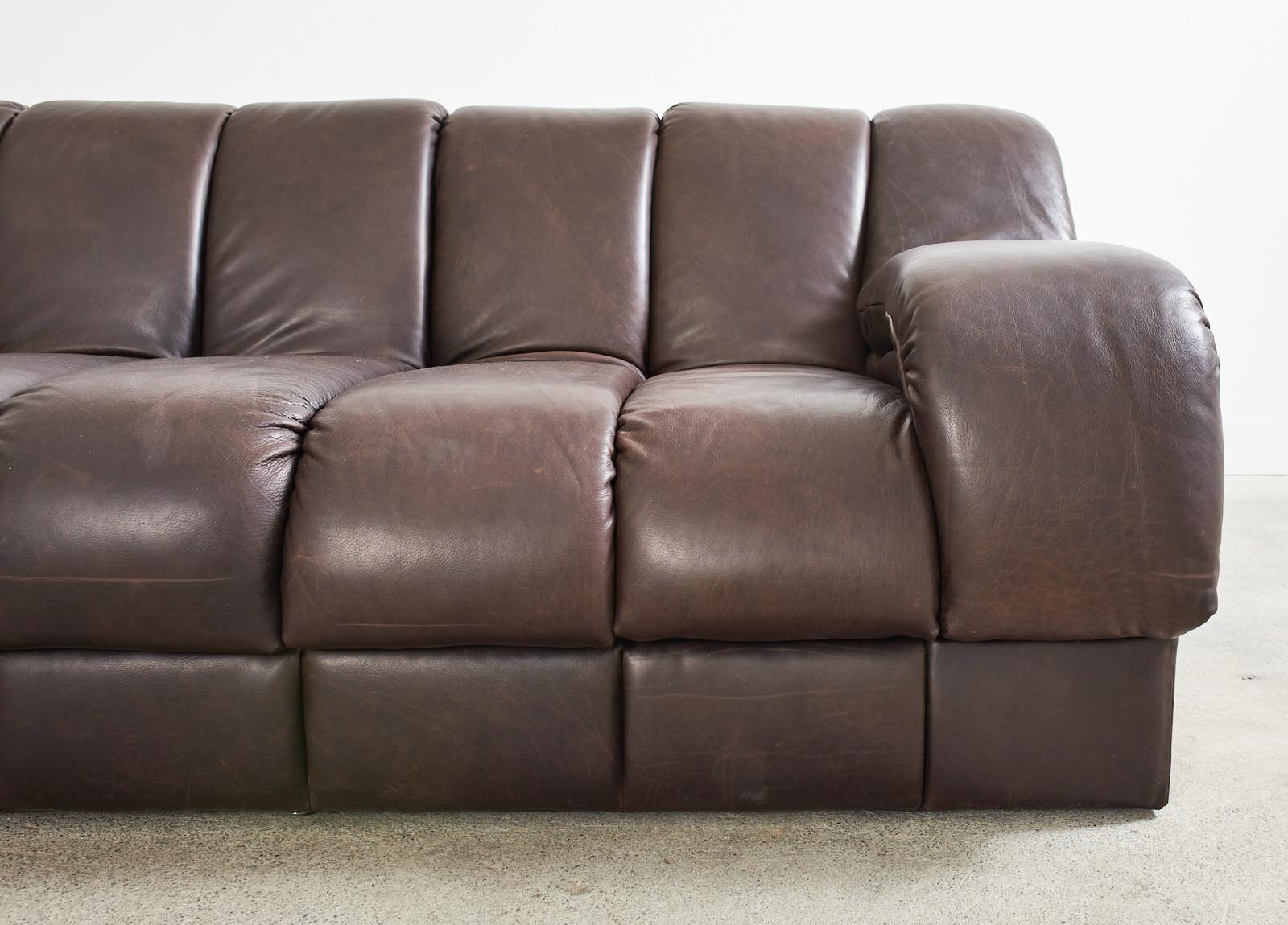 Monumental Steve Chase Monterey Style Channeled Leather Sofa 5