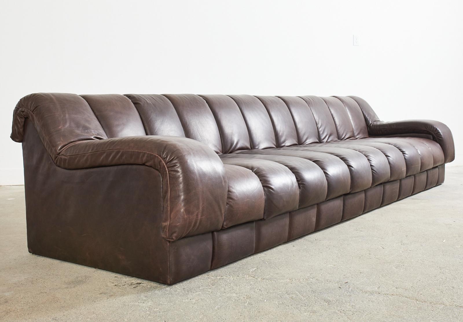 Monumental Steve Chase Monterey Style Channeled Leather Sofa 7