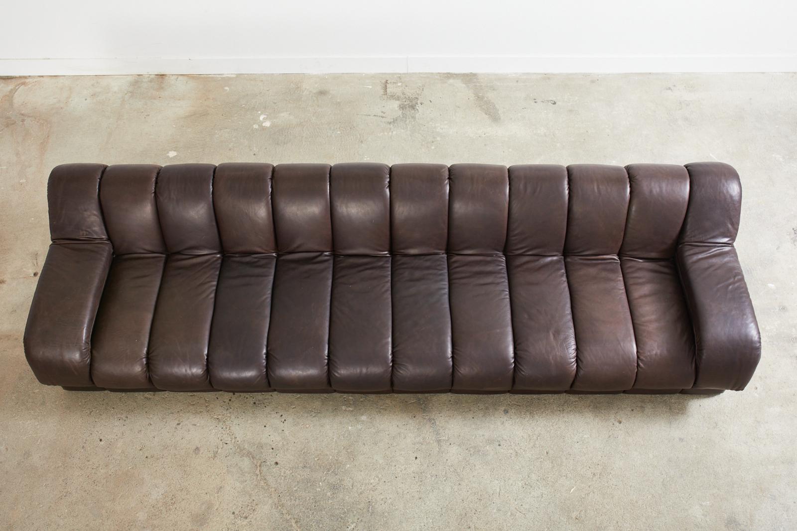Monumental Steve Chase Monterey Style Channeled Leather Sofa 9