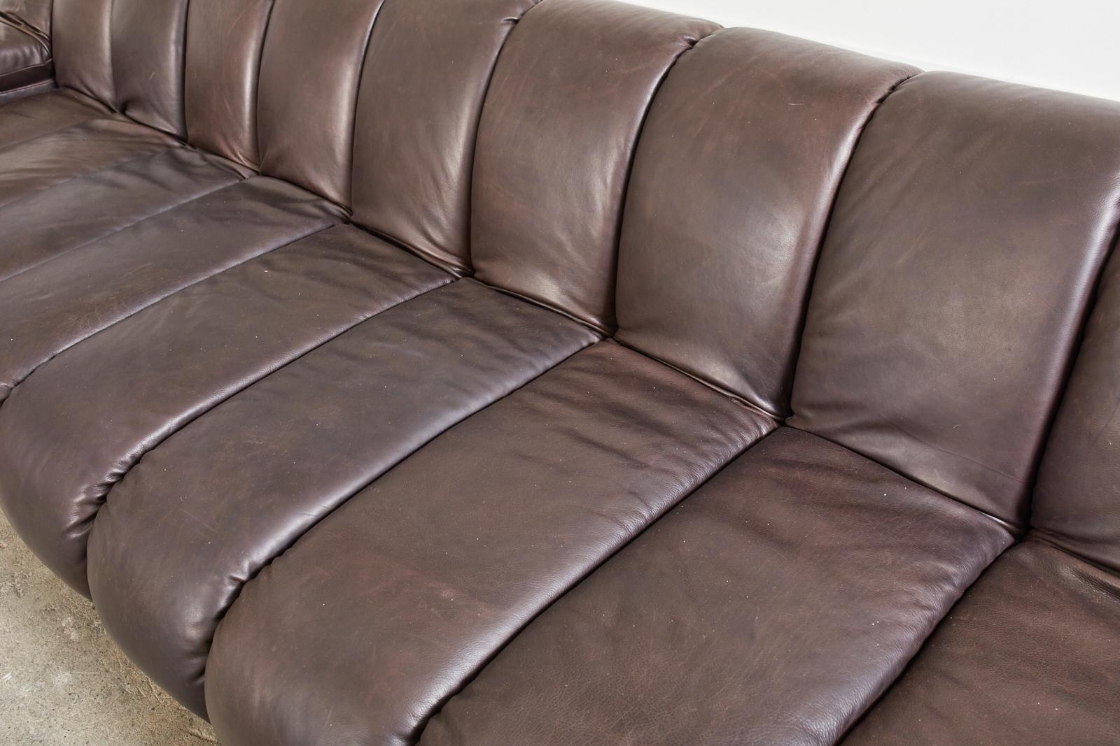 Monumental Steve Chase Monterey Style Channeled Leather Sofa 11